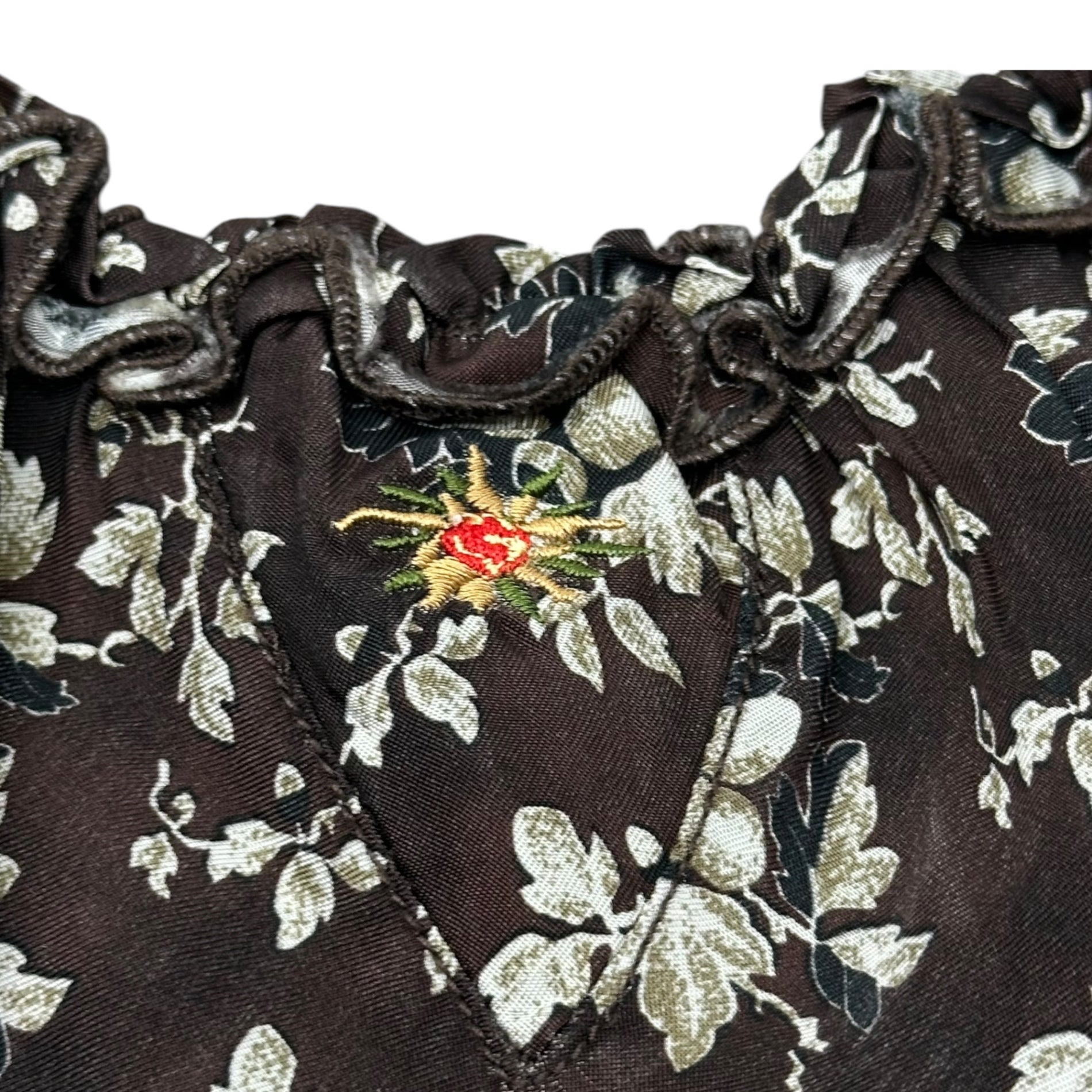 MARITHE FRANCOIS GIRBAUD(マリテフランソワジルボー) 00's Floral Pattern Gathered Ruffle Blouse 花柄 ギャザー フリル ブラウス F7-5079 M ブラウン Y2K