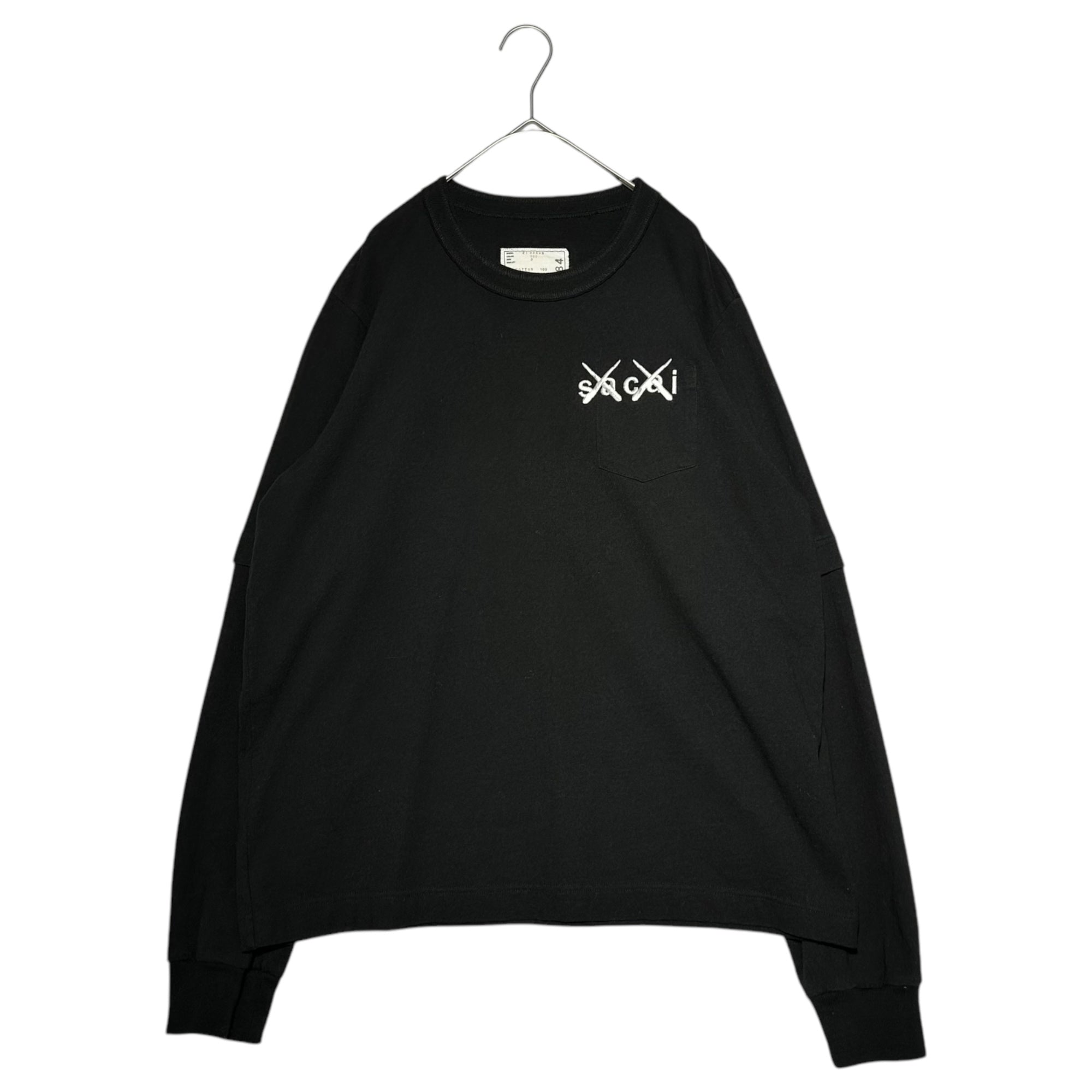 sacai×KAWS(サカイ×カウズ) 21AW Embroidery Long Sleeve ロゴ 刺繍 長袖 Tシャツ 21-0284S 3(L程度) ブラック カットソー