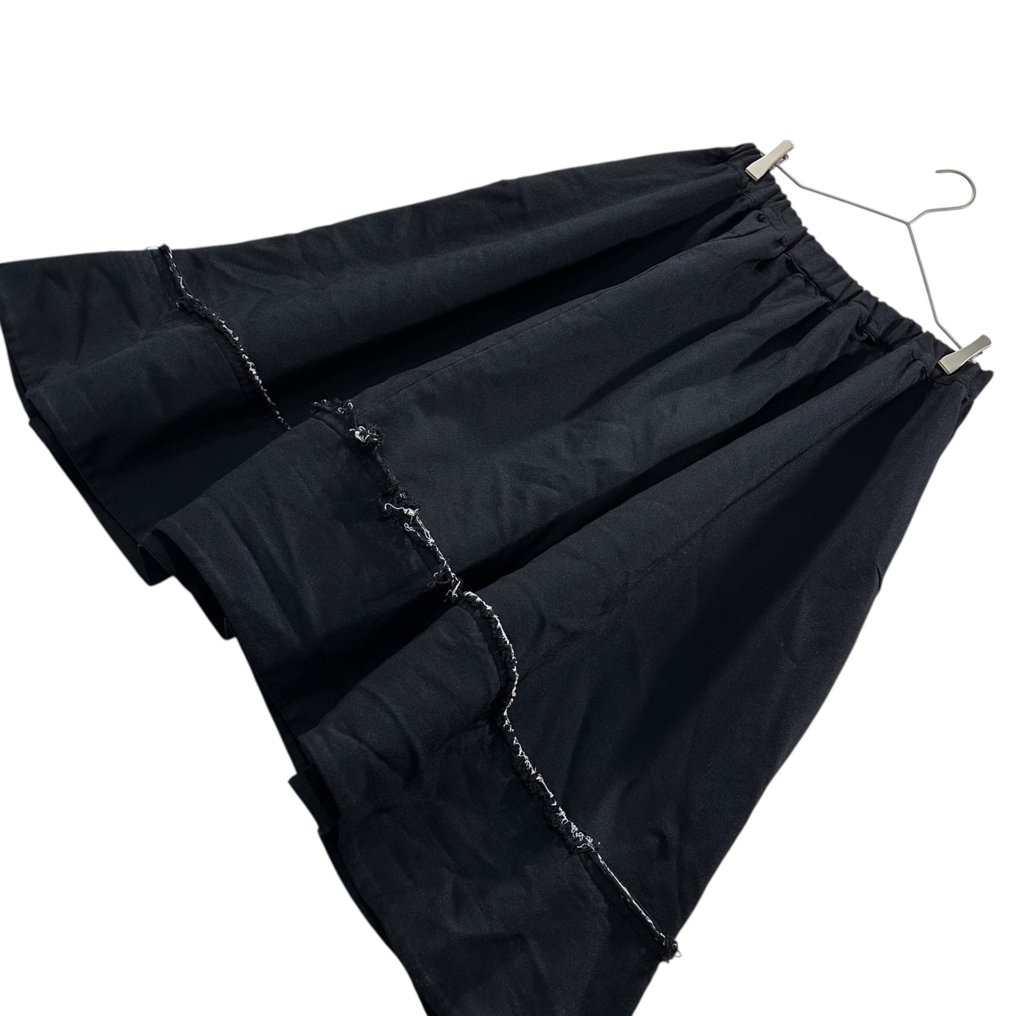 COMME des GARCONS COMME des GARCONS(コムデギャルソンコムデギャルソン) 23SS Polyester Shrink-Resistant Wide Skirt with Raw-Edge Hem and Contrast Panel ポリ縮絨 裾 切りっぱなし切替 ワイド スカート RK-S009 S ブラック AD2022