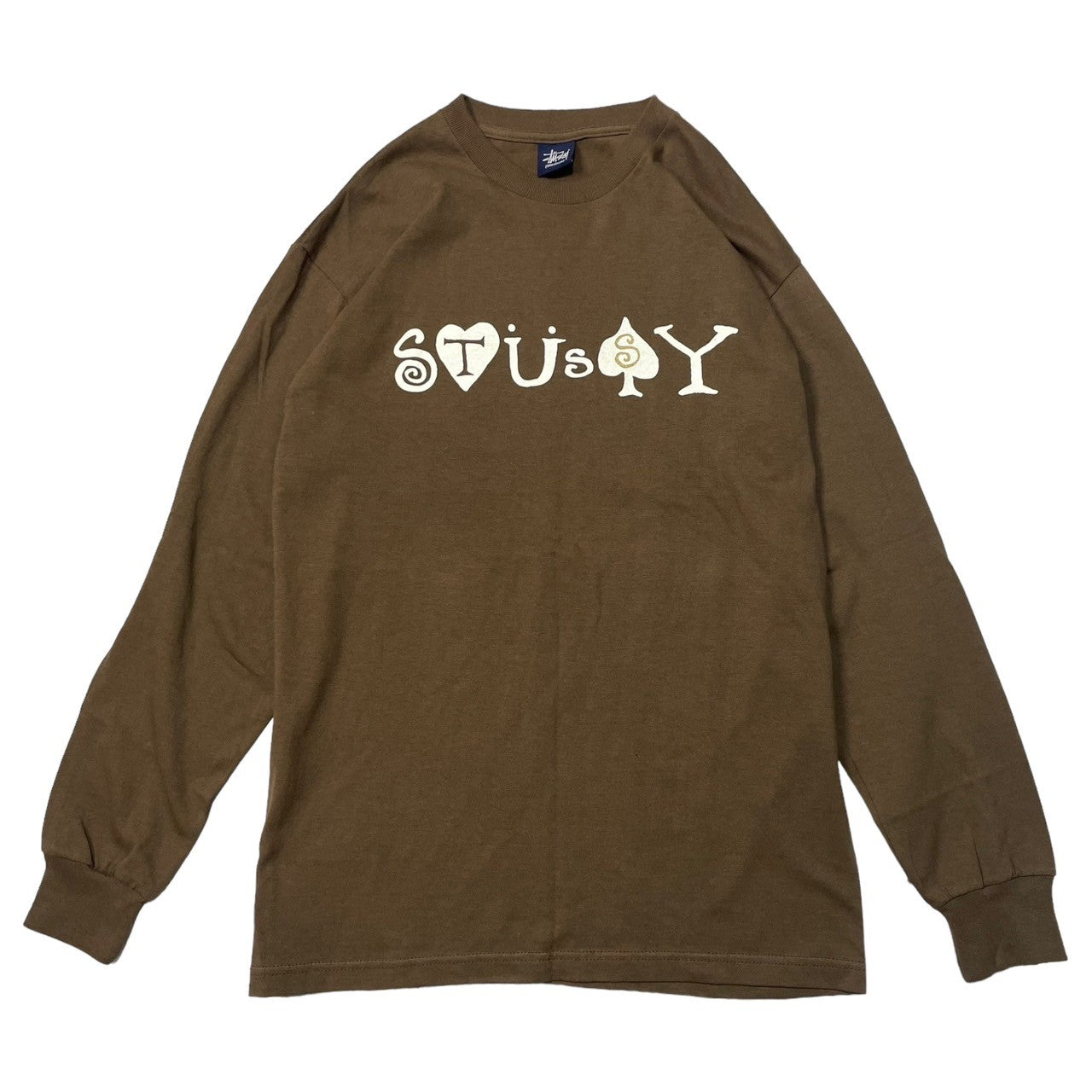 STUSSY(ステューシー) 90's~00's playing card logo トランプ ロゴ 長袖 カットソー ロンT 紺タグ SIZE M ブラウン 90~00年代 OLD STUSSY