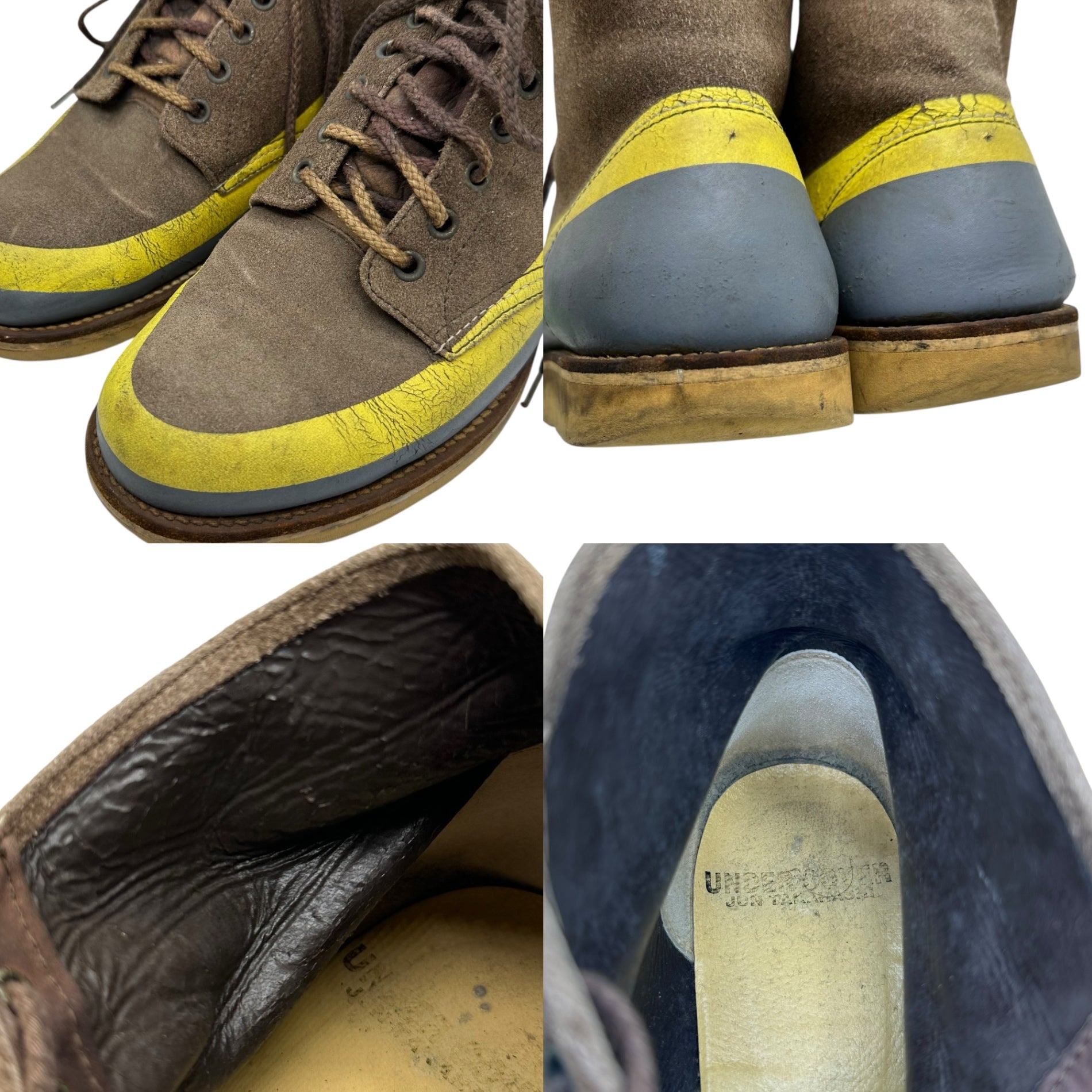 UNDERCOVER(アンダーカバー) 97AW "Leaf" Line Paint Boots リーフ期 ライン ペイント ブーツ M(26cm~26.5cm程度) ブラウン×イエロー 90's 90年代 アーカイブ スウェード