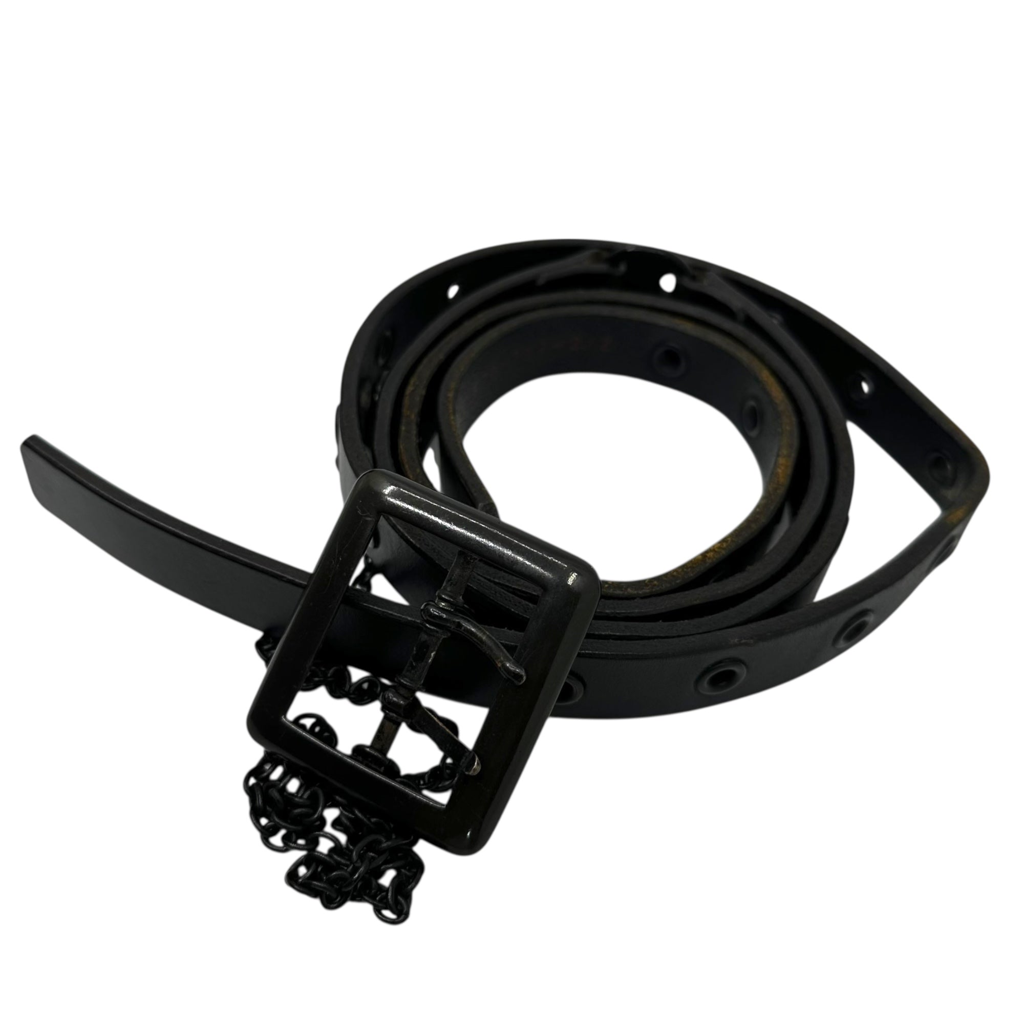 Y's Red Label(ワイズレッドレーベル) Punk Double-Chain Leather Belt パンク チェーン 2連 レザー ベルト ブラック