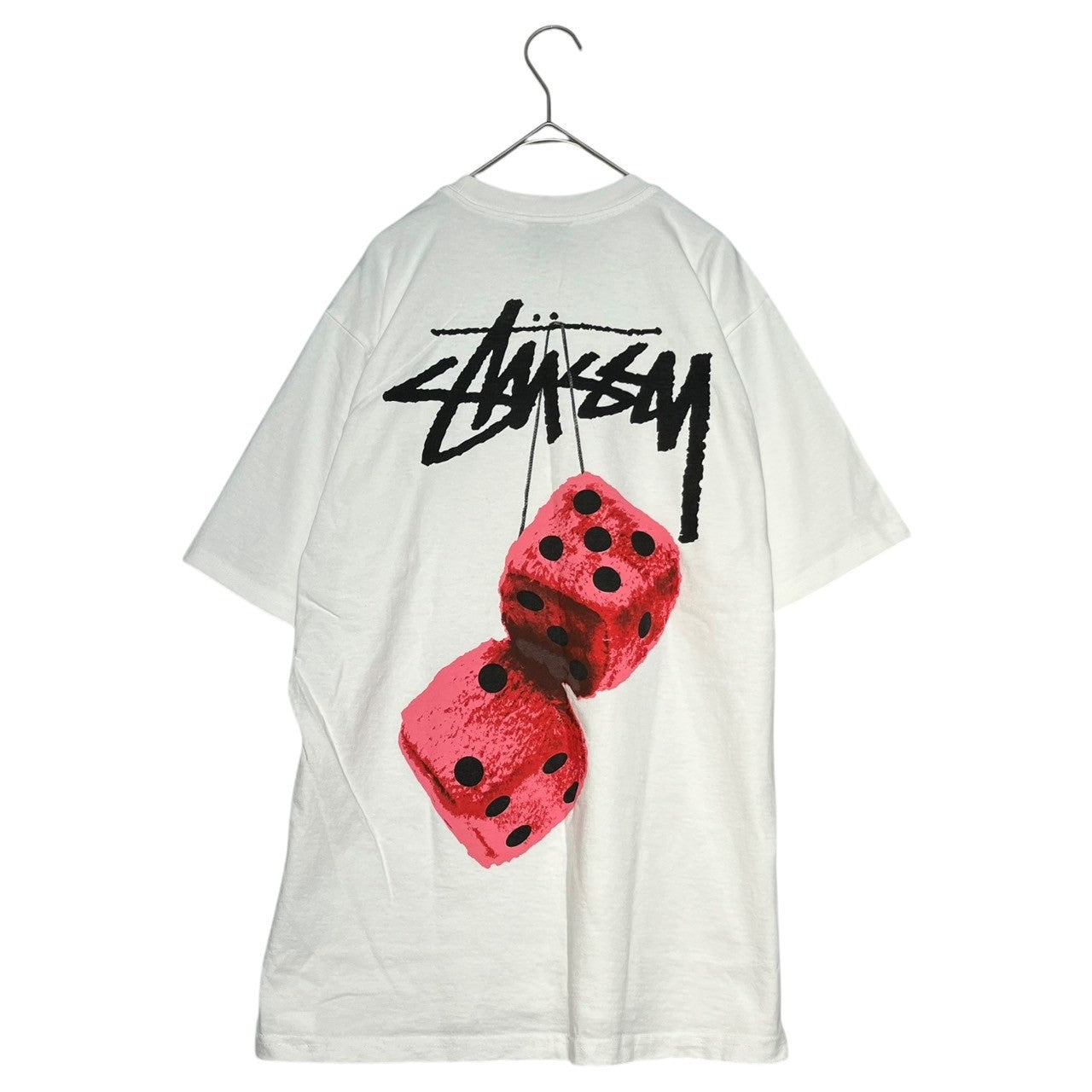 STUSSY(ステューシー) 22SS FUZZY DICE TEE ファジーダイス Tシャツ バックプリント サイコロ M ホワイト×ピンク