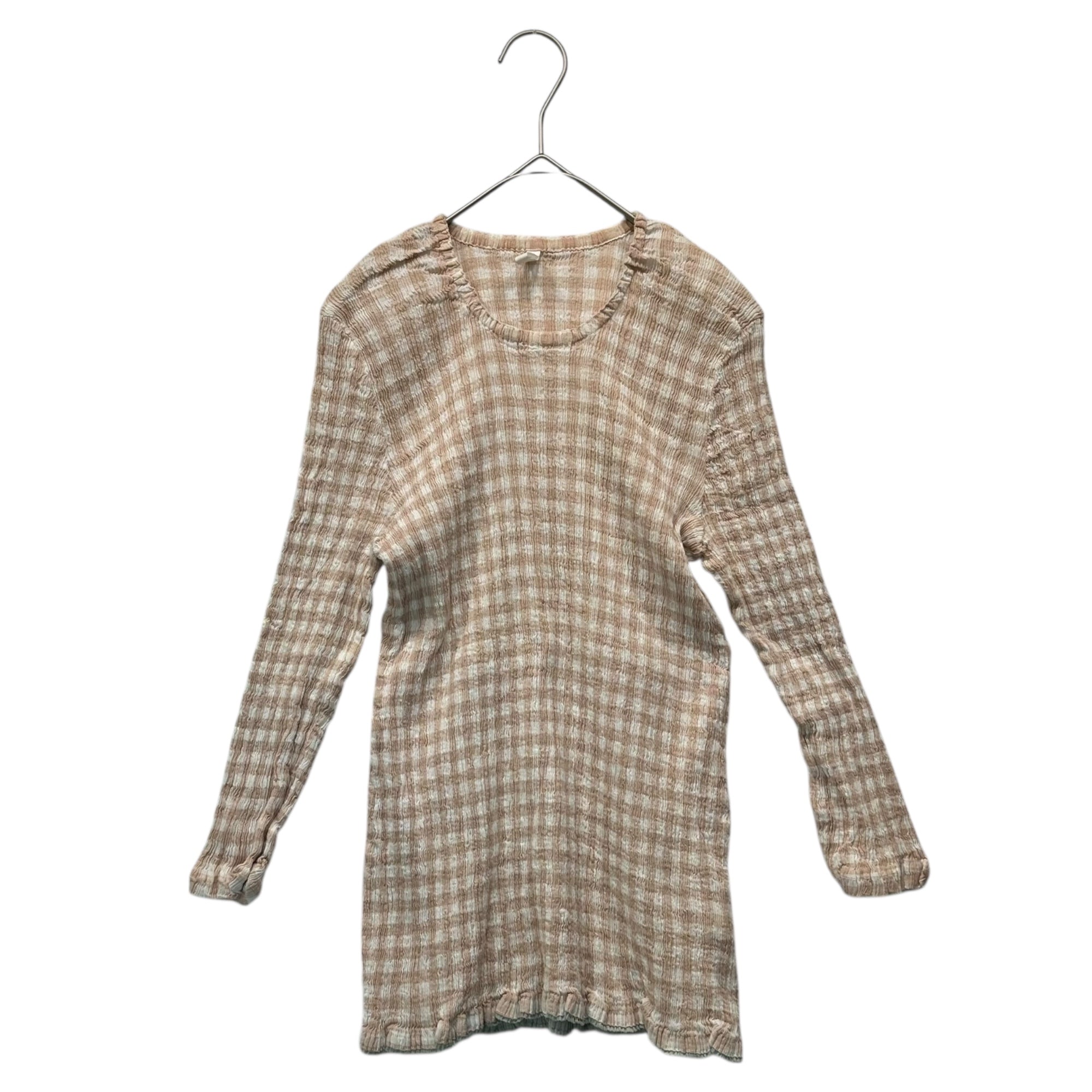 creperie Tsumori Chisato(クレプリツモリチサト) Wrinkle-effect Gingham Check L/S Top シワ加工 ギンガム チェック 長袖 カットソー CP11-FK019 2 ベージュ×ホワイト