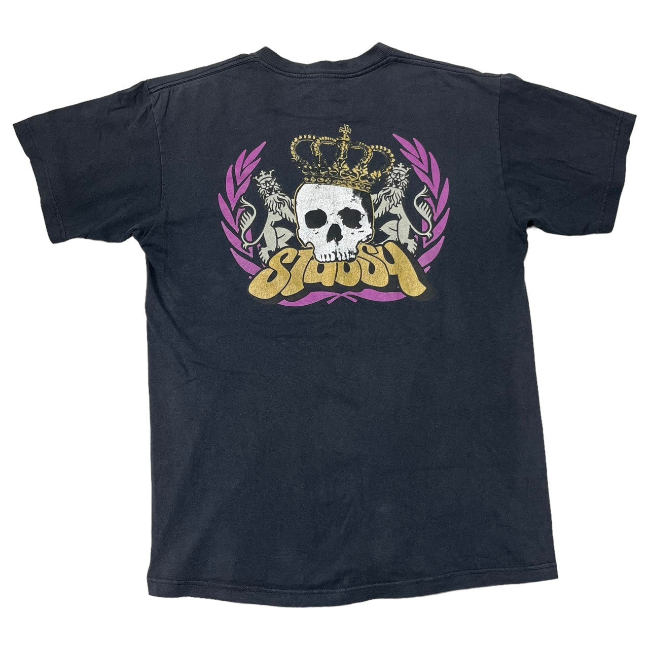 STUSSY(ステューシー) 90's~00's crown skull 王冠 スカル バックプリント Tシャツ 紺タグ SIZE M ネイビー×ホワイト×ゴールド 90~00年代 OLD STUSSY