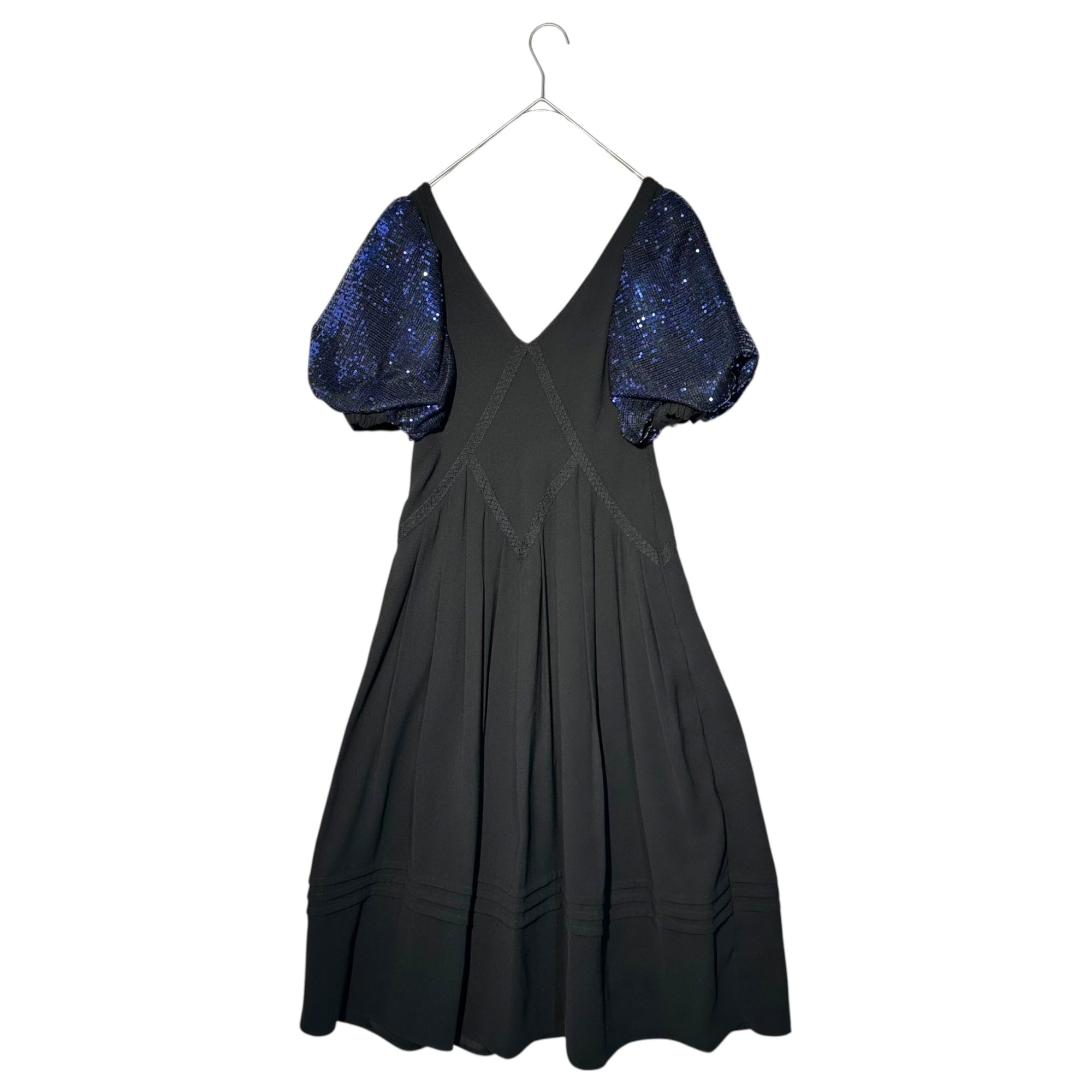 Self Portrait(セルフポートレイト) S/S CREPE TRIMMED DRESS クレープ トリム ドレス スパンコール ワンピース SP23-082B UK06(XS程度) ブラック×ネイビー