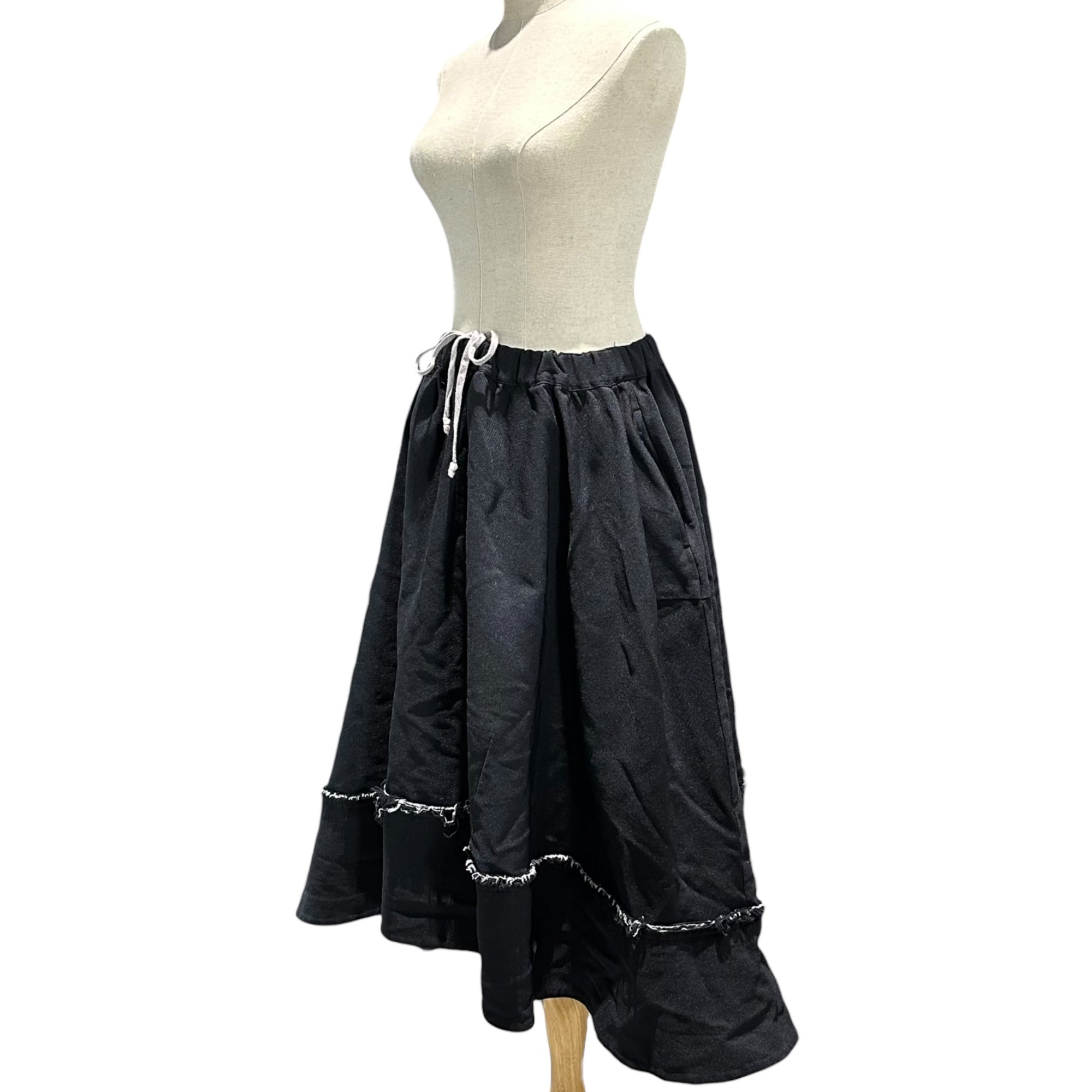 COMME des GARCONS COMME des GARCONS(コムデギャルソンコムデギャルソン) 23SS Polyester Shrink-Resistant Wide Skirt with Raw-Edge Hem and Contrast Panel ポリ縮絨 裾 切りっぱなし切替 ワイド スカート RK-S009 S ブラック AD2022
