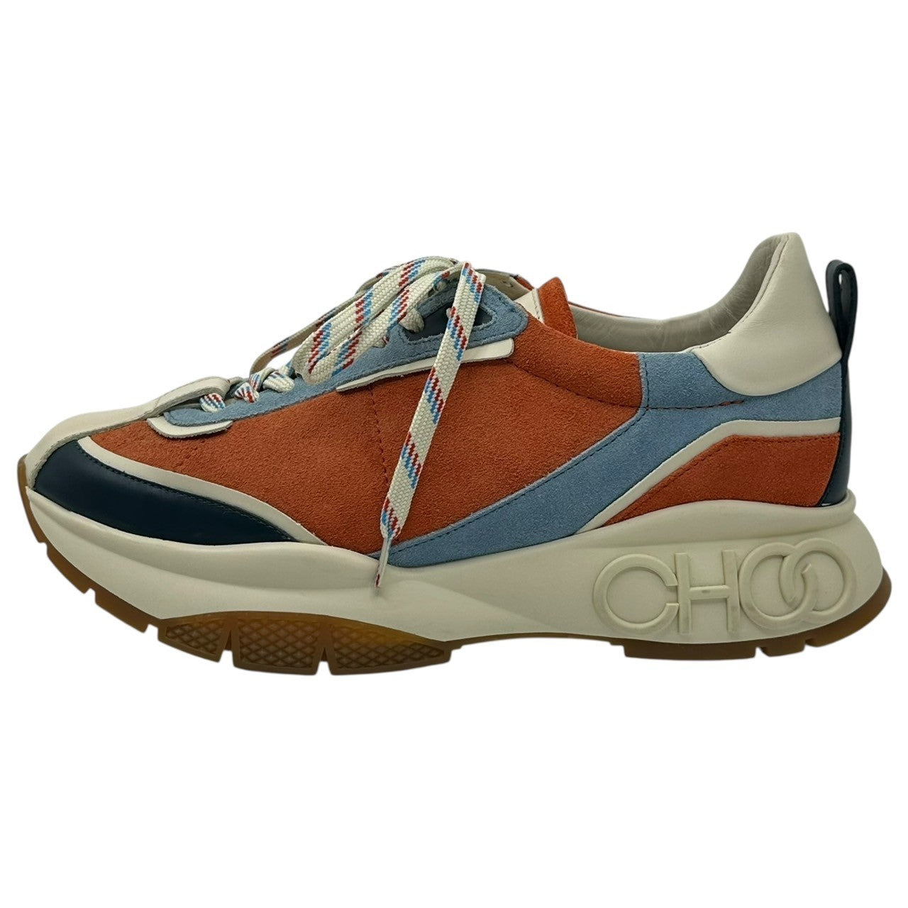 JIMMY CHOO(ジミーチュウ) RAINE スウェード レザー 厚底 スニーカー 40(25.5~26cm程度) オレンジ×ブルー