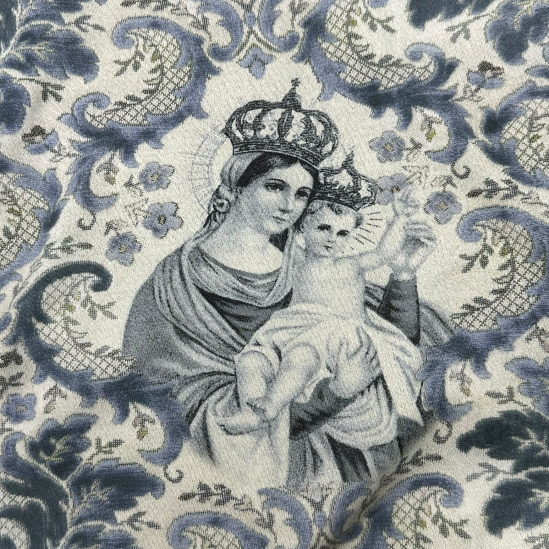 DOLCE&GABBANA(ドルチェ&ガッバーナドルガバ) ”Virgin Mary” All-over print T-shirt 聖母マリア 総柄 Tシャツ G8FL6T G7DXW 46(S程度) ホワイト×ネイビー