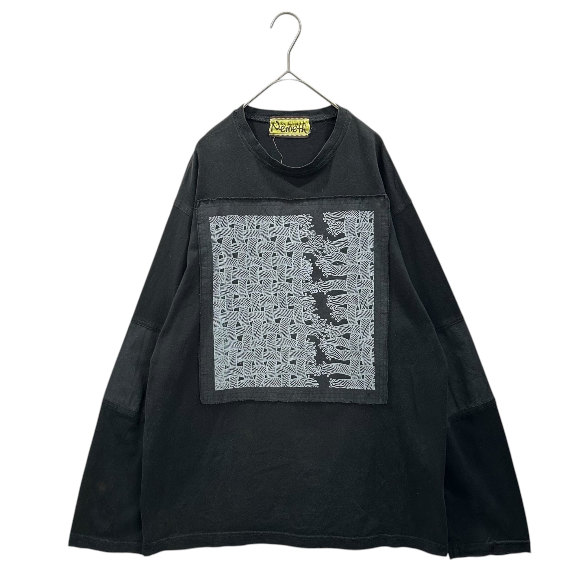 Nemeth(ネメス) Hard Work Screen Print Jersey - Swatch Patchwork Long-Sleeve T-Shirt ハードワーク スクリーン プリント パッチワーク 長袖 Tシャツ NO.108 FREE ブラック×グレー