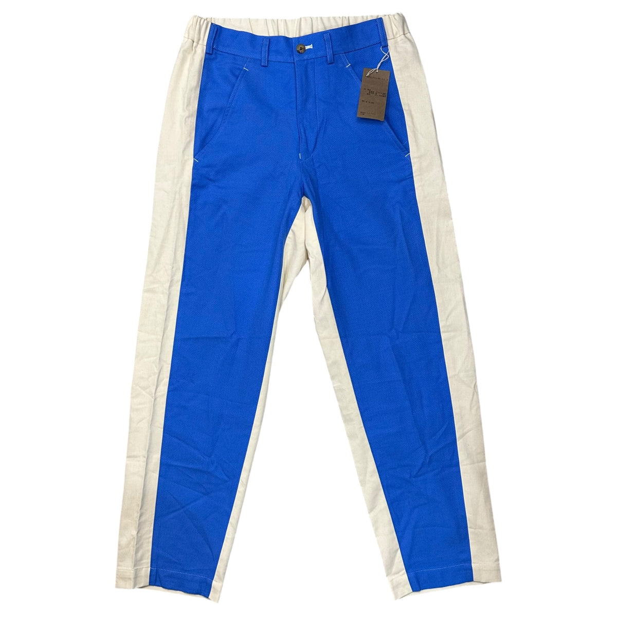 COMME des GARCONS HOMME PLUS(コムデギャルソンオムプリュス) 2002SS Mixed-Material Tapered Pants 異素材 切り替え テーパード パンツ PE-P010 S ブルー×アイボリー 00s アーカイブ トラッドの破壊 蛍光期