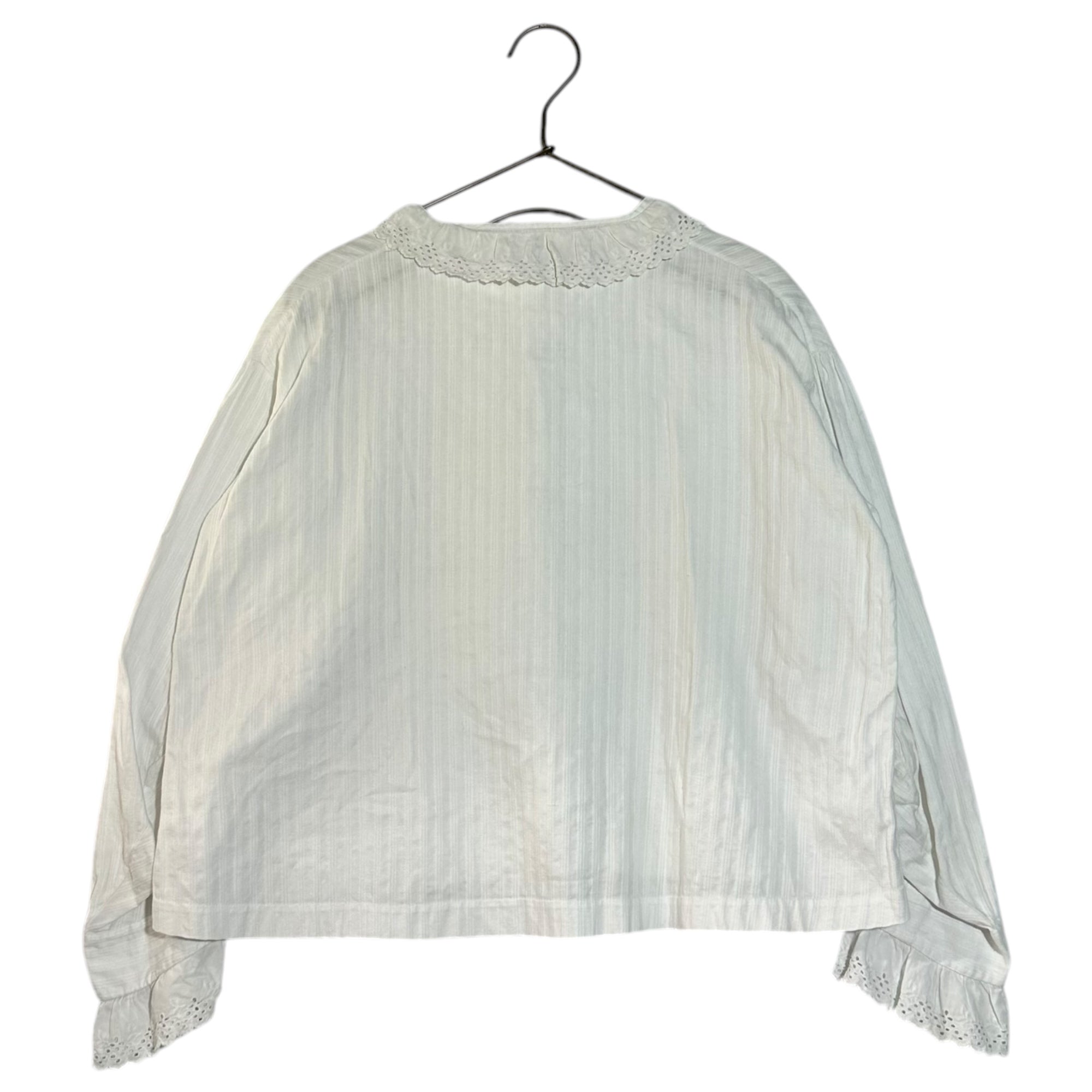 Euro vintage(ヨーロッパヴィンテージ) Vintage Cutwork Lace Long Sleeve Stripe Blouse ヴィンテージ カットワーク レース 長袖 ストライプ ブラウス FREE ホワイト 裾にネーム刺繍有
