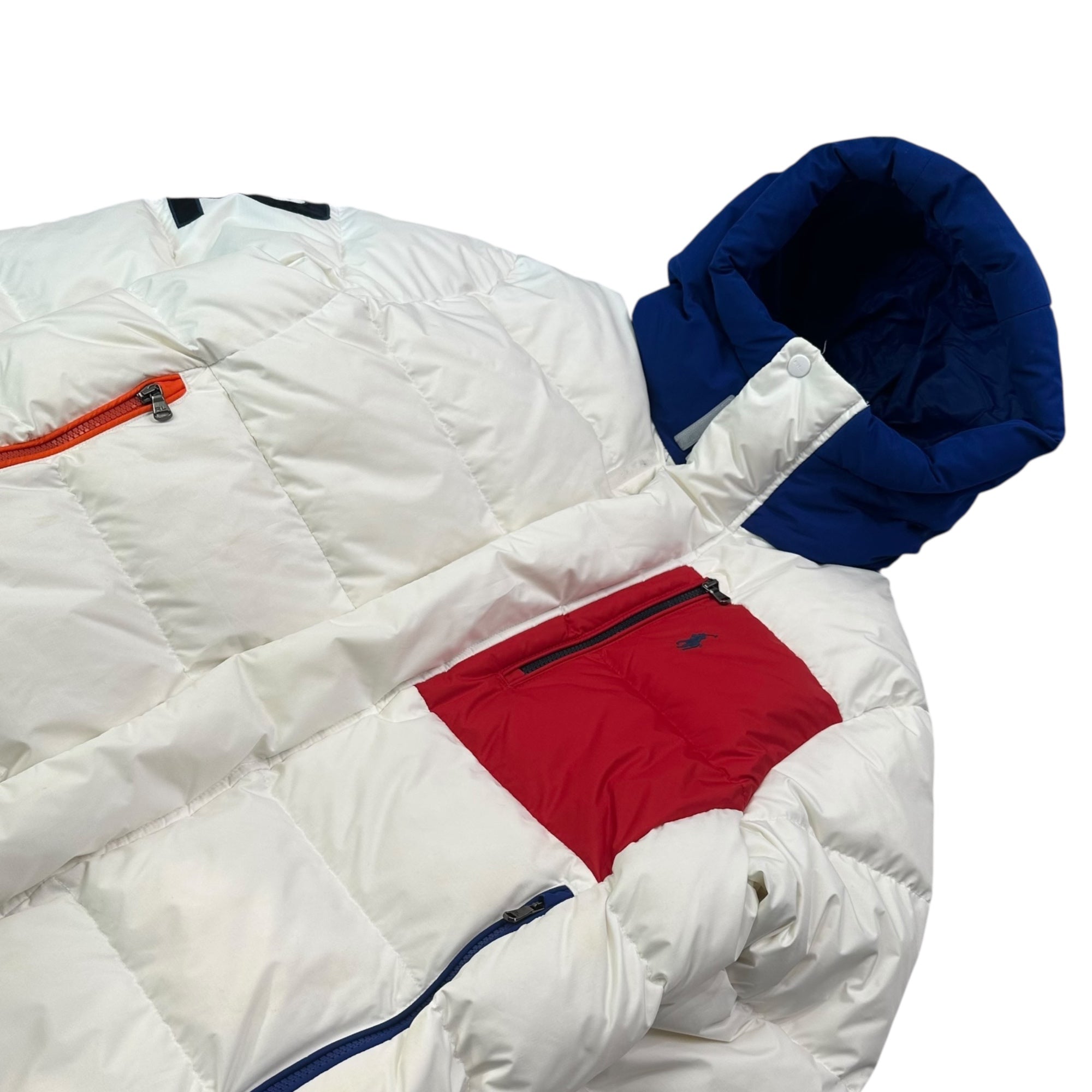 POLO RALPH LAUREN(ポロラルフローレン) Water Repellent Down Hooded Jacket ウォーター リペラント ダウン フーデッド ジャケット S ホワイト×マルチ