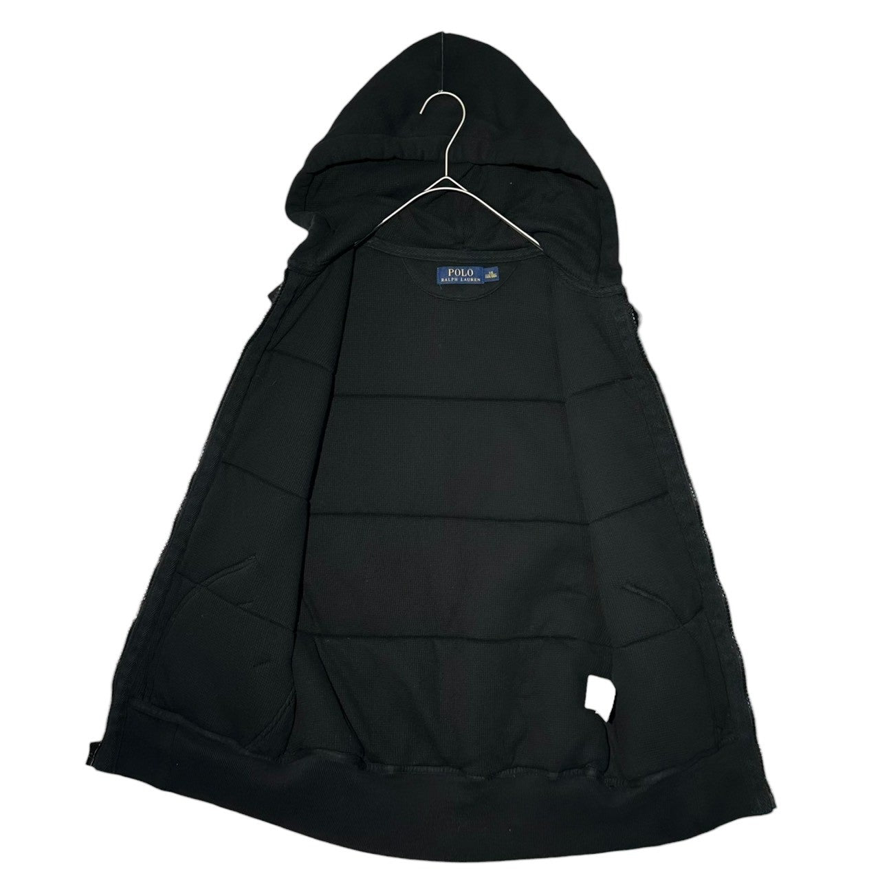 POLO RALPH LAUREN(ポロラルフローレン) Logo Embroidered Hooded Sweatshirt Vest ロゴ刺繡 フーデット スウェット ベスト 710620160002 XS ブラック サーマル裏地