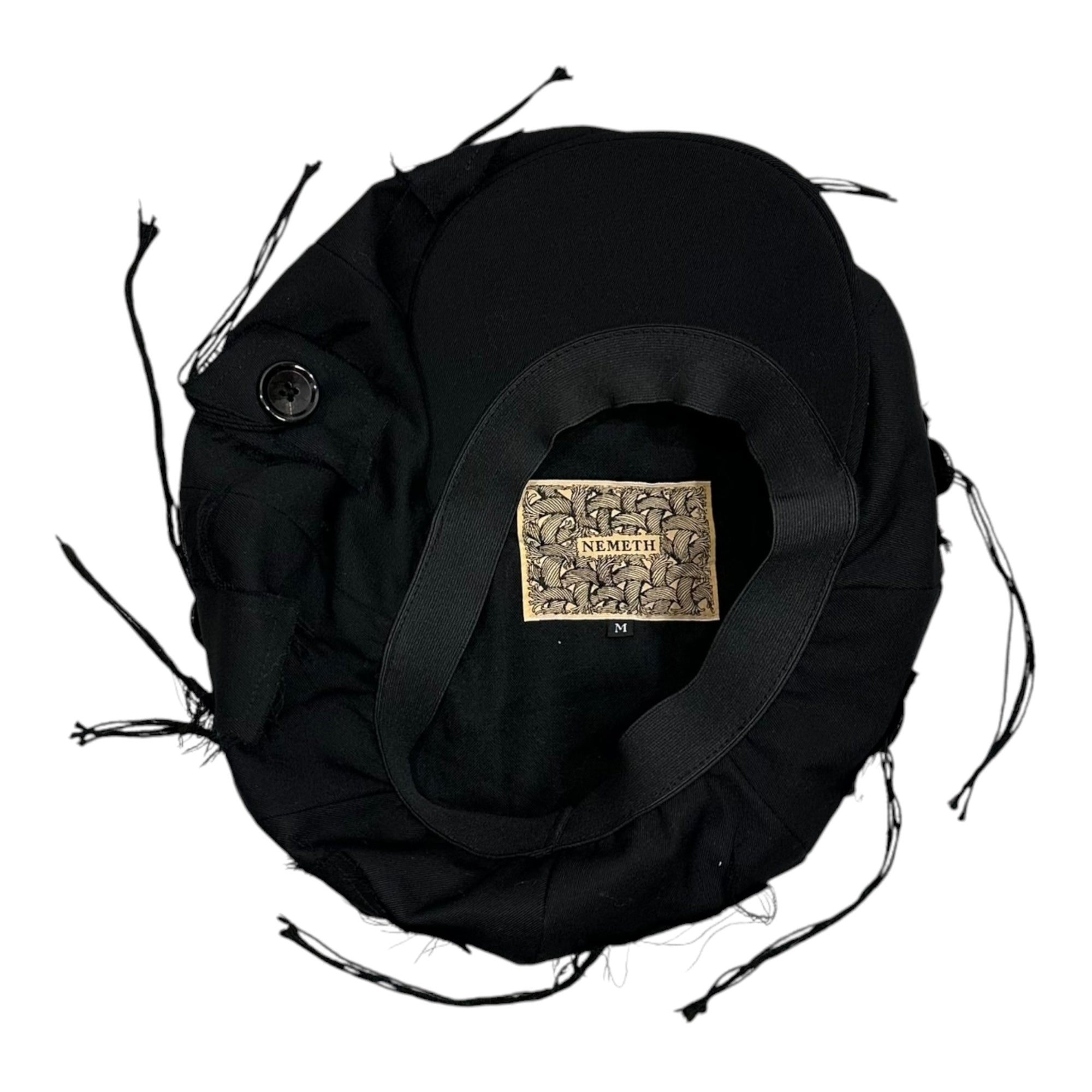 Nemeth(ネメス) Pleated Button-up Big Casquette ヒモ ボタン ビッグ キャスケット 帽子 M ブラック トレーディングミュージアム等取扱