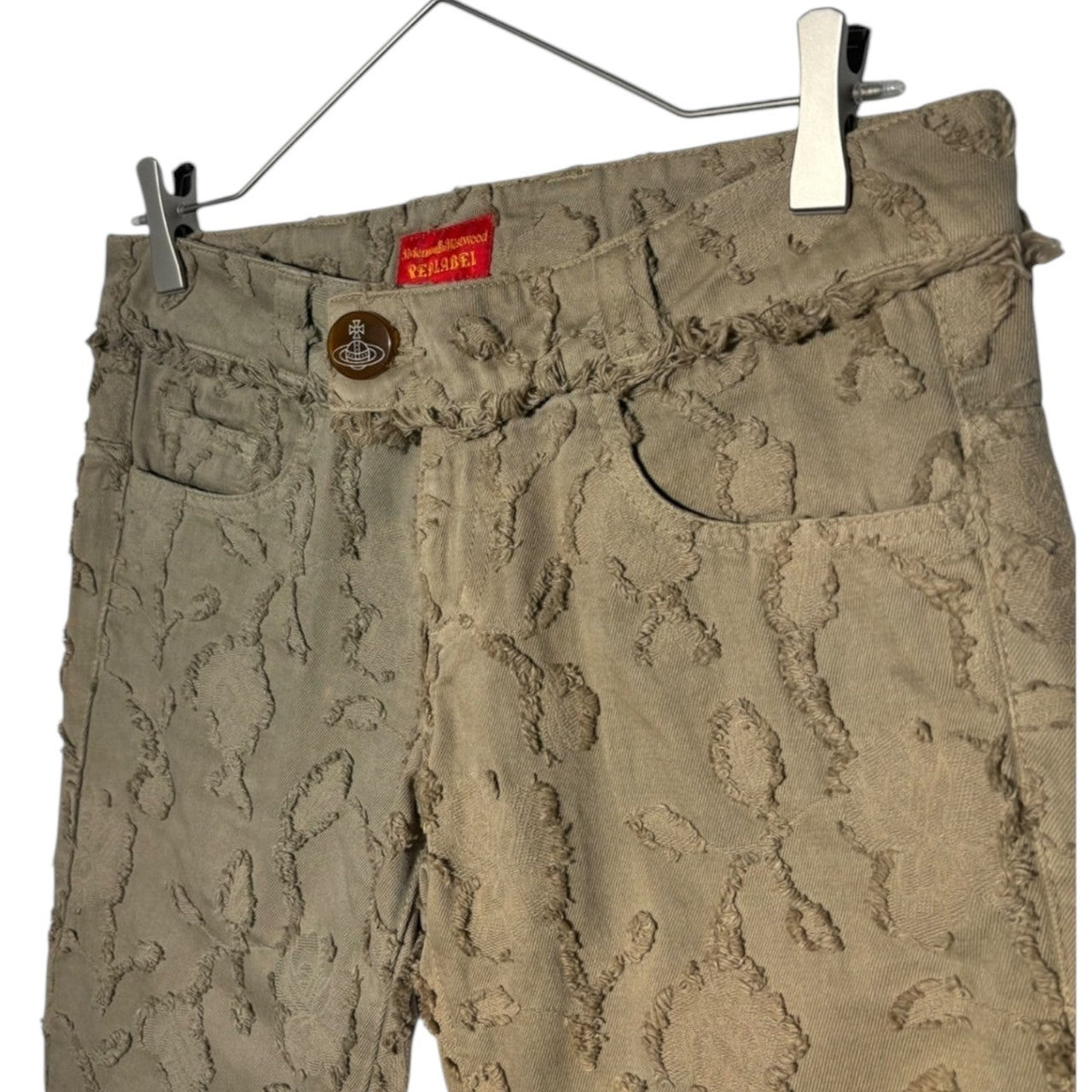 Vivienne Westwood RED LABEL(ヴィヴィアンウエストウッドレッドレーベル) 00's Leopard Embroidered Slim Denim Pants レオパード 刺繍 スリム デニム パンツ 357-01-79510 3 ベージュ