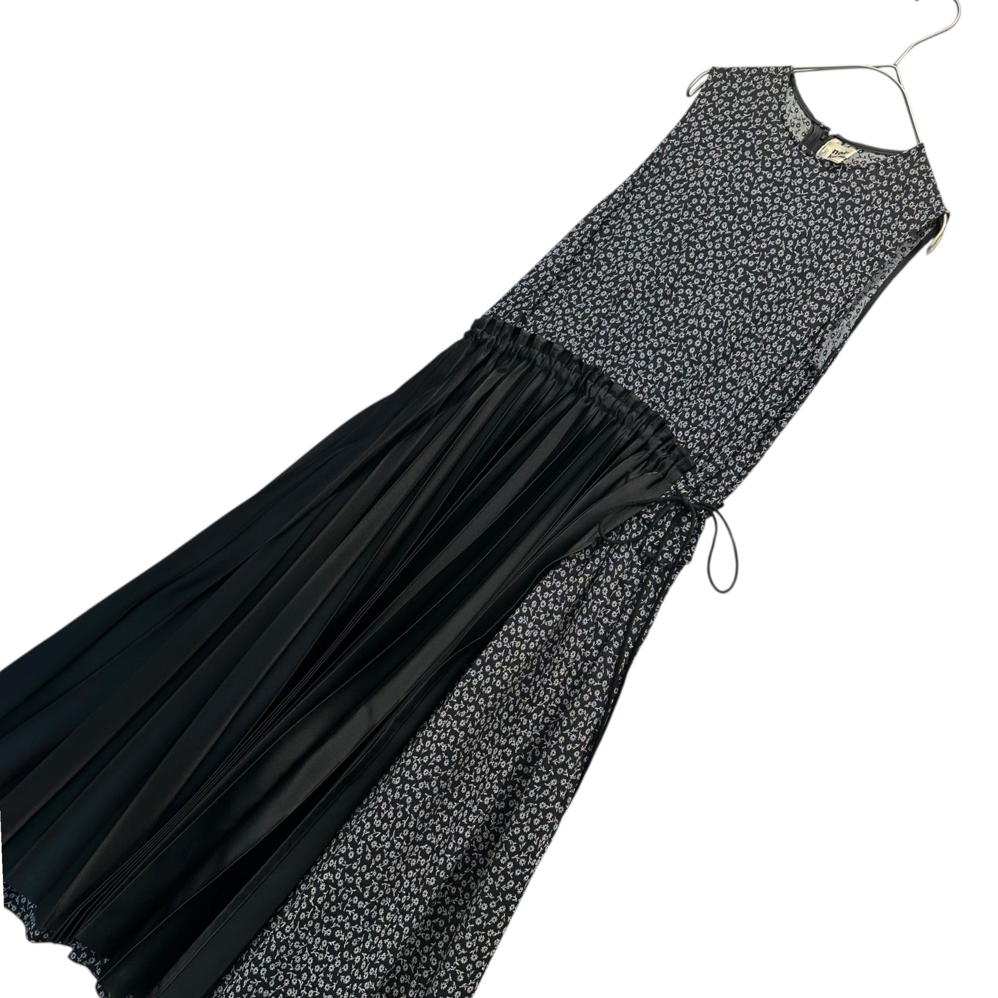 noir kei ninomiya(ノワールケイニノミヤ) 19SS Small Floral Print Waist Gathered Pleated Docked Sleeveless Dress 小花柄 ウエストギャザー プリーツ ドッキング ノースリーブ ワンピース 3C-O021 XS ブラック AD2018