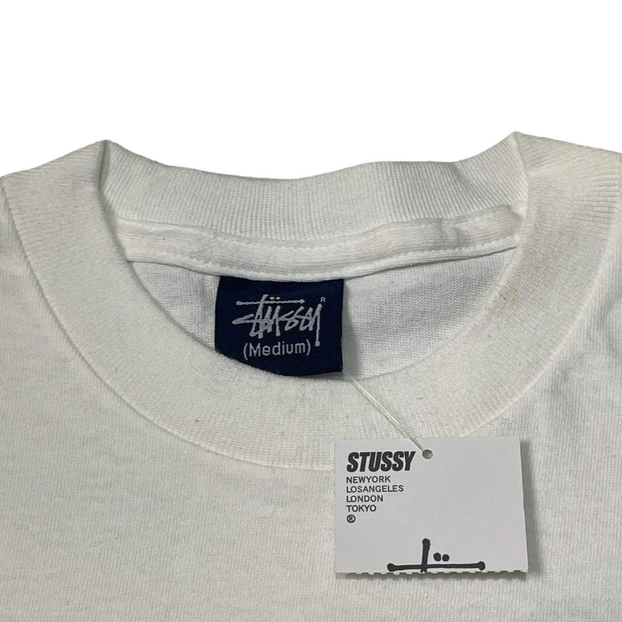 STUSSY(ステューシー) 90's CUSTOMADE logo t-shirt ロゴ Tシャツ ツアー 筆記体 M ホワイト 紺タグ 90年代 デッドストック