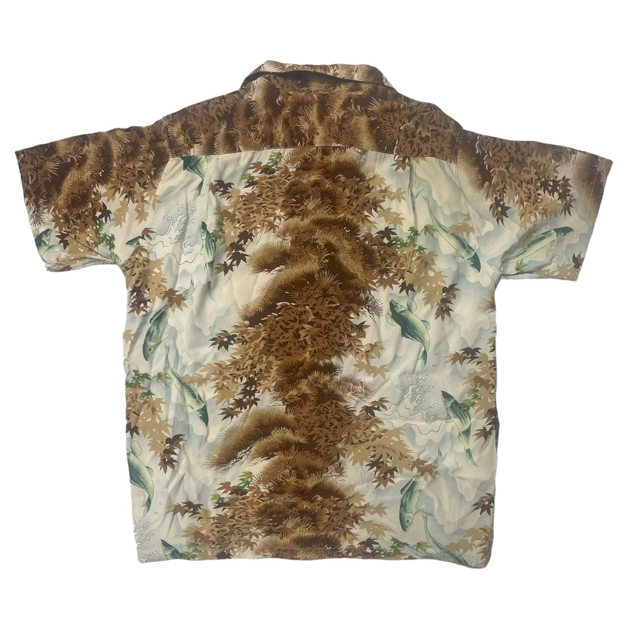 SUN SURF(サンサーフ東洋) RAYON S/S "WILD SWEETFISH" 鮎 アロハ シャツ レーヨン オープンカラー 半袖 SS33333 M ブラウン×アイボリー