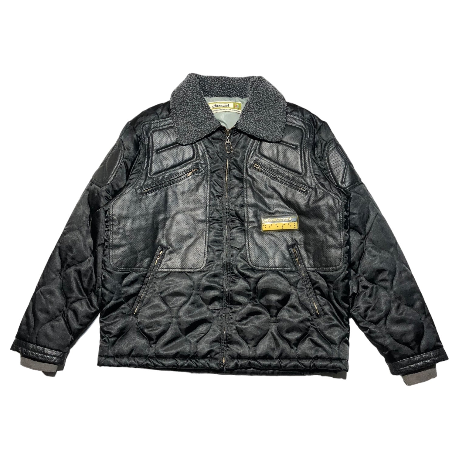 DIESEL(ディーゼル) 90's quilted racing jacket キルティング レーシング ジャケット L ブラック 90年代 レザー  ボア 中綿 Y2K 00s