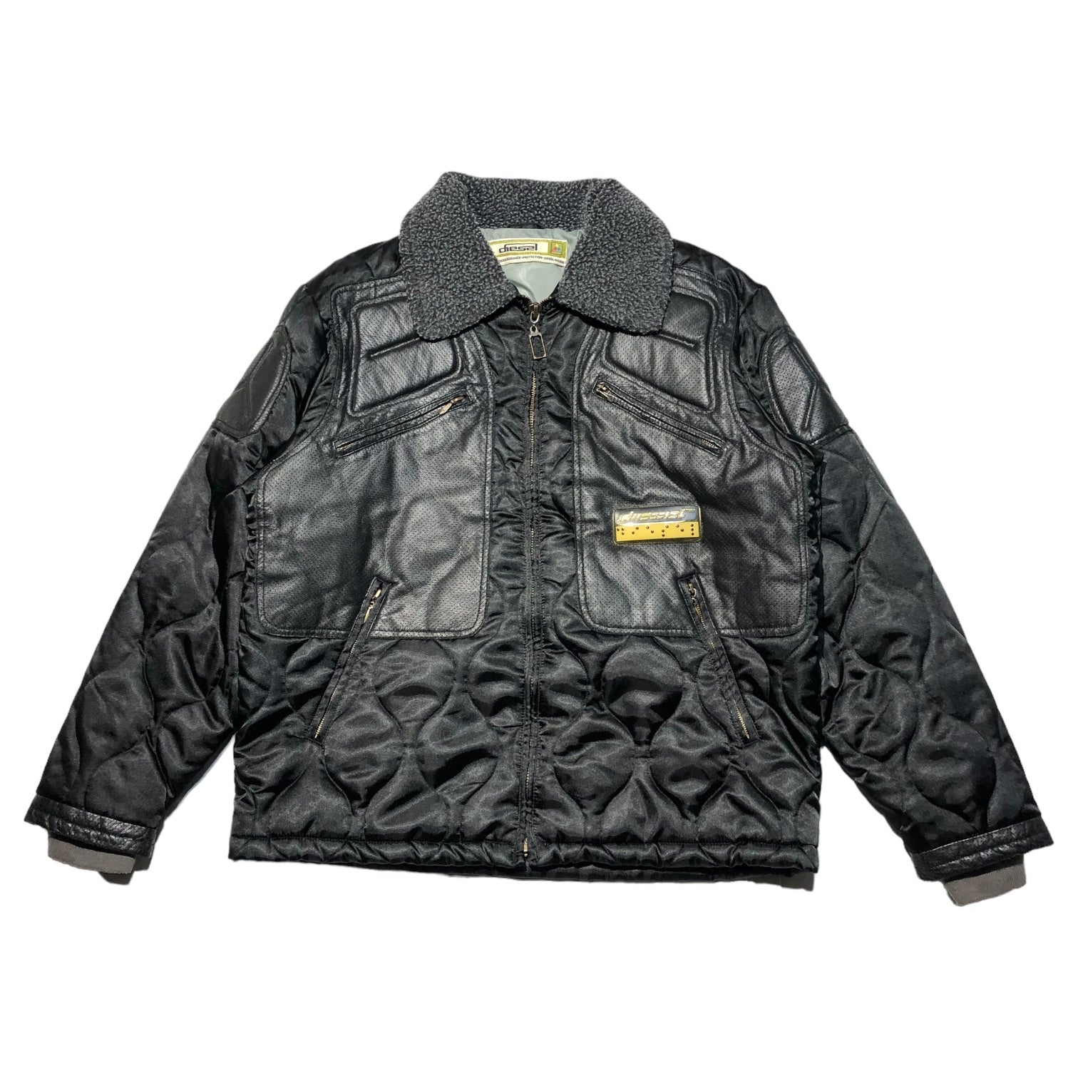 DIESEL(ディーゼル) 90's quilted racing jacket キルティング レーシング ジャケット L ブラック 90年代 レザー ボア 中綿 Y2K 00s