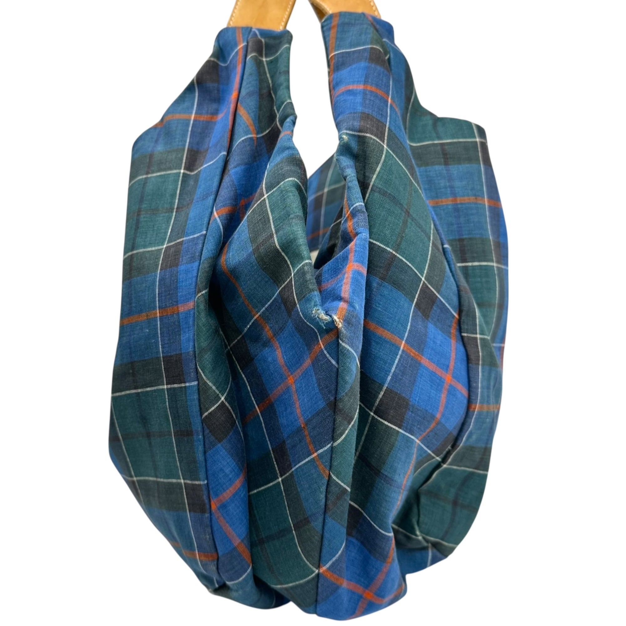 tricot COMME des GARCONS(トリココムデギャルソン) Leather Handle Linen Check Tote Bag レザー ハンドル リネン チェック トート バッグ TC-K 205 ブルー×グリーン