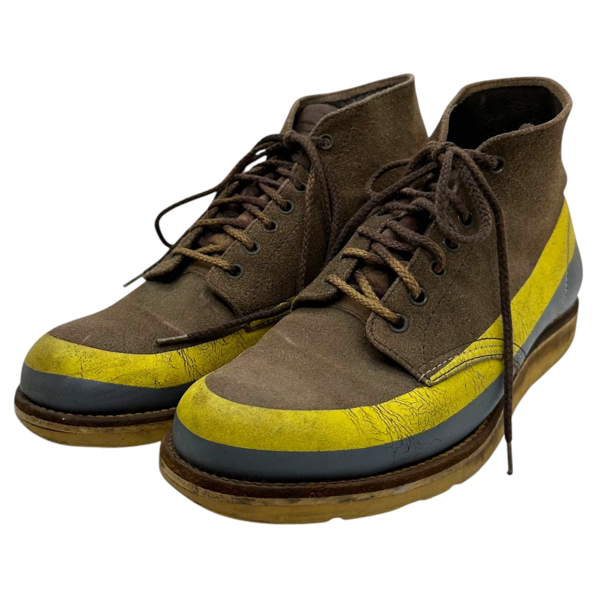 UNDERCOVER(アンダーカバー) 97AW "Leaf" Line Paint Boots リーフ期 ライン ペイント ブーツ M(26cm~26.5cm程度) ブラウン×イエロー 90's 90年代 アーカイブ スウェード