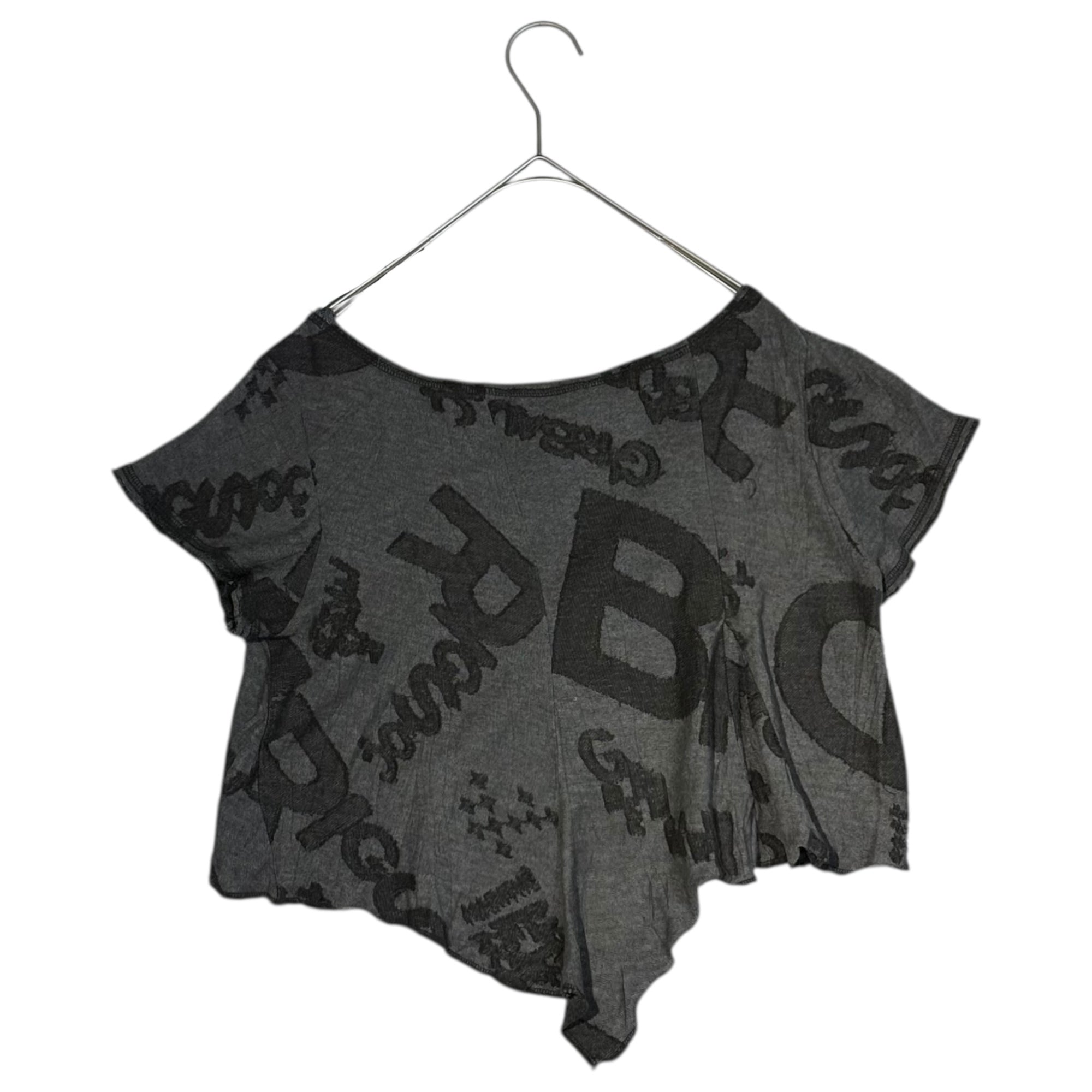 MARITHE FRANCOIS GIRBAUD(マリテフランソワジルボー) 00's Logo Jacquard Short Length Asymmetrical Cut and Sewn ロゴ ジャガード ショート丈 アシンメトリー カットソー F6-6580 M グレー Y2K Tシャツ 半袖 へそ出し