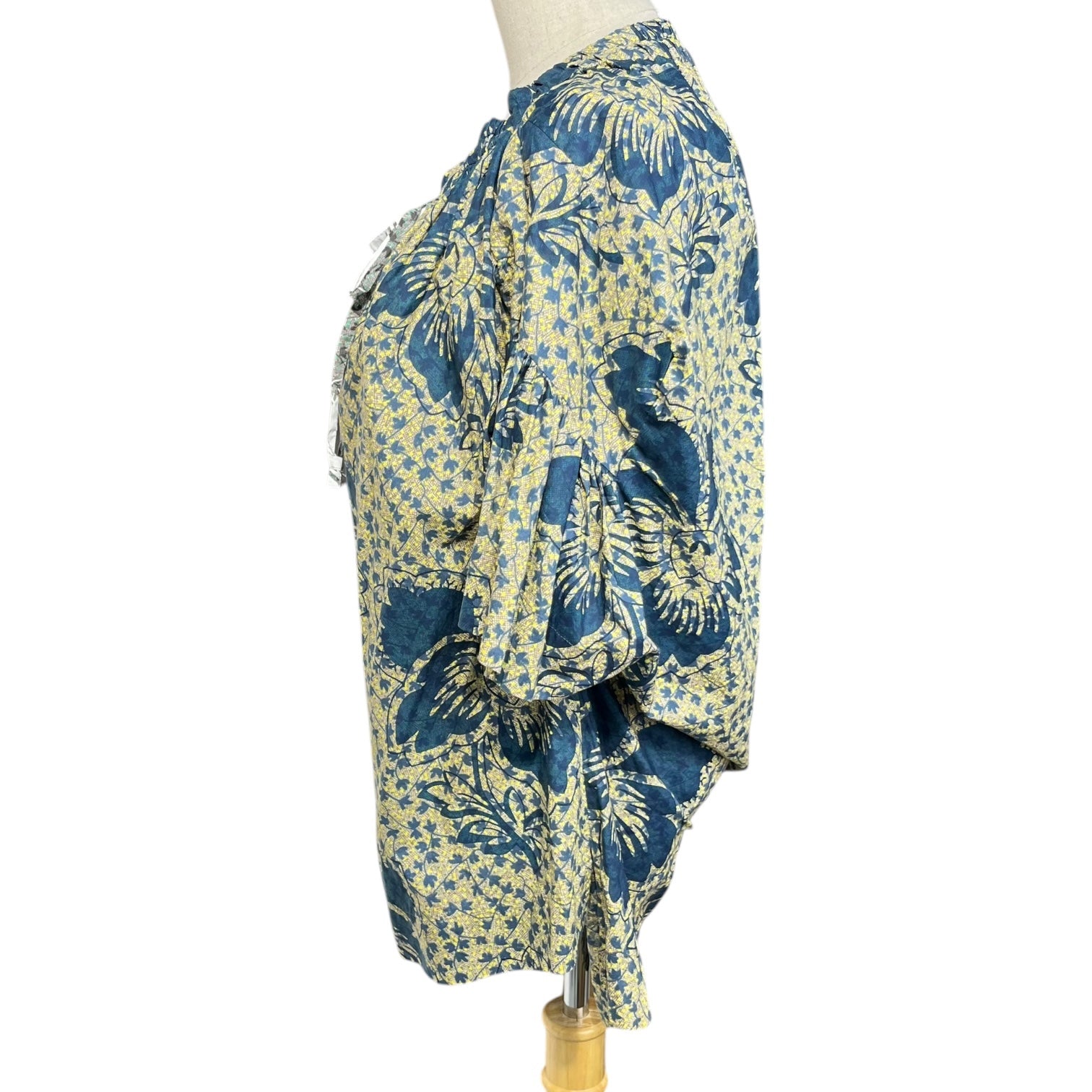 Vivienne Westwood RED LABEL(ヴィヴィアンウエストウッドレッドレーベル) Front ribbon allover pattern short sleeve blouse フロントリボン 総柄 半袖 ブラウス 16-12-801021 00 イエロー×ブルー