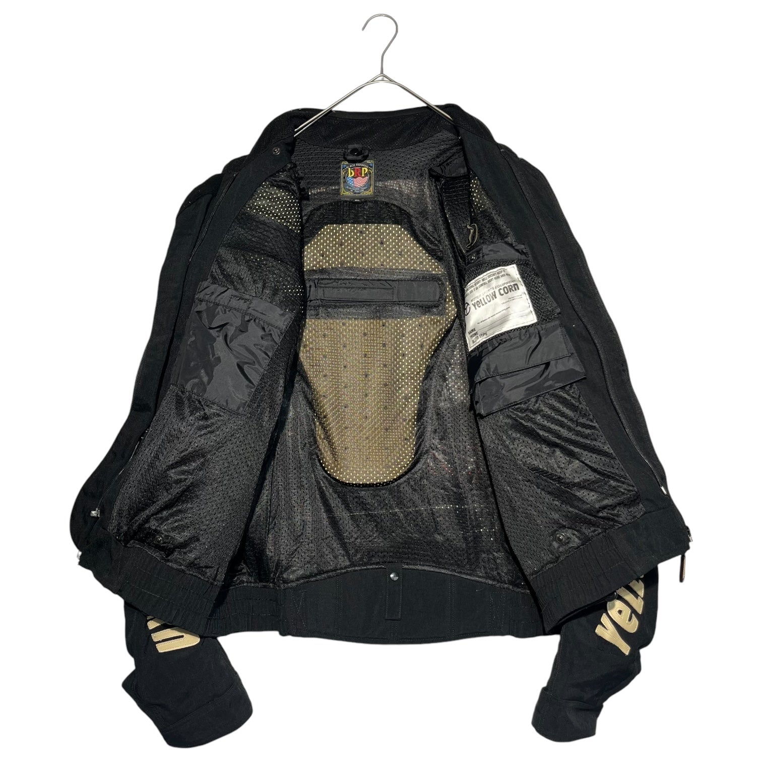 YELLOW CORN(イエローコーン) バイカー ウエア プロテクター付き レーシング ジャケット ジップアップ 3L ブラック ワッペン ロゴ