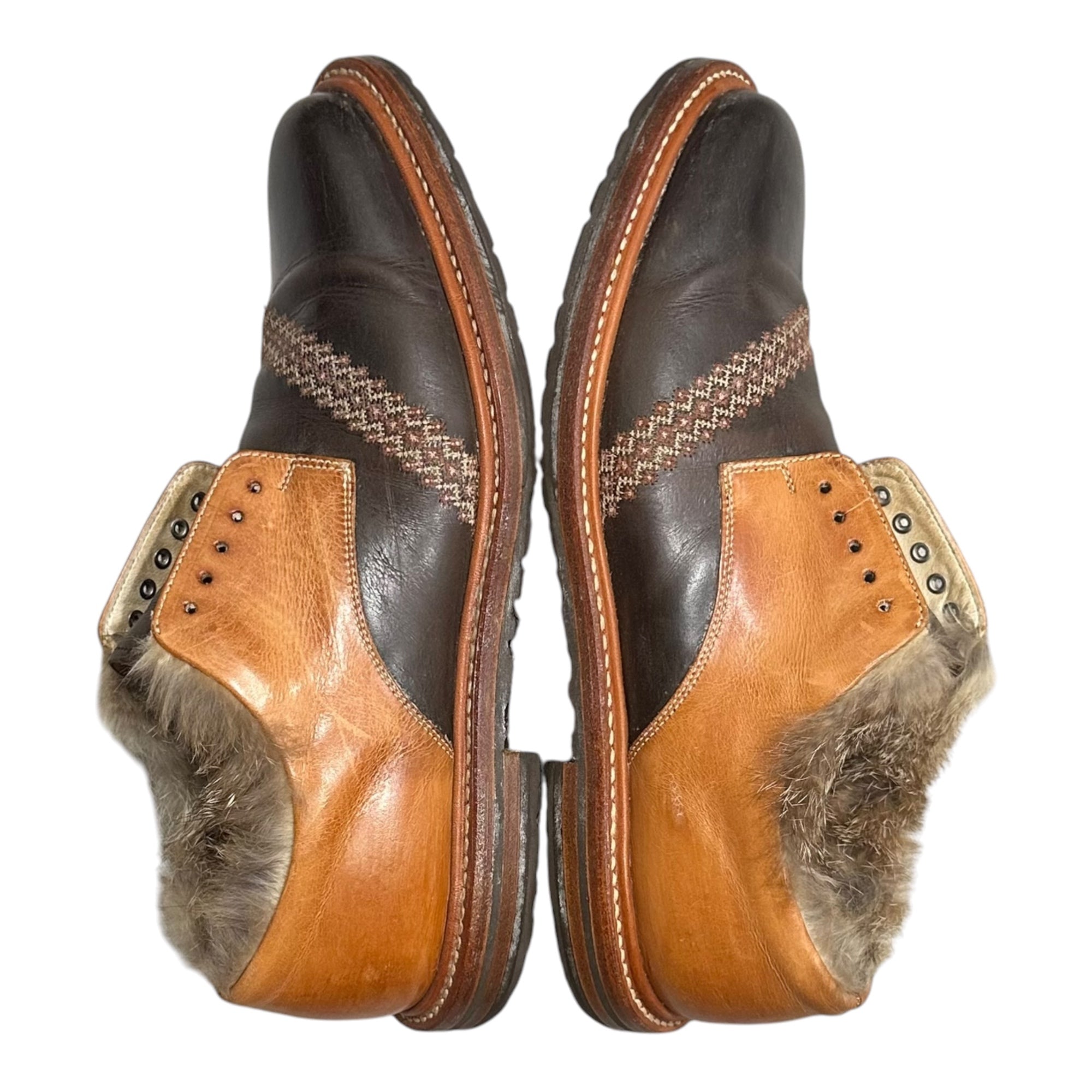 NUMBER (N)INE(ナンバーナイン) 2002AW Belt NOWHERE MAN Rabbit Fur Leather Shoes ラビットファー レザー レースレス シューズ ジョージ期 25cm ベージュ×ブラウン 革靴
