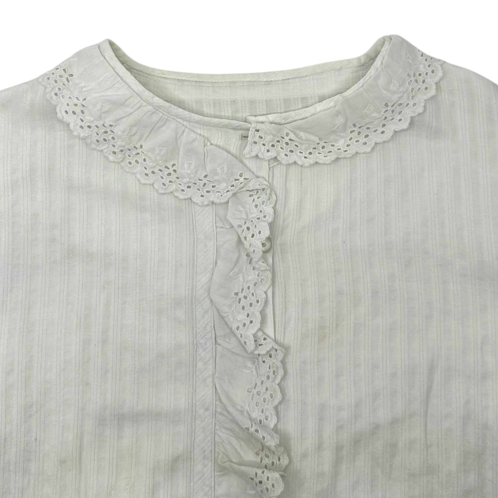 Euro vintage(ヨーロッパヴィンテージ) Vintage Cutwork Lace Long Sleeve Stripe Blouse ヴィンテージ カットワーク レース 長袖 ストライプ ブラウス FREE ホワイト 裾にネーム刺繍有