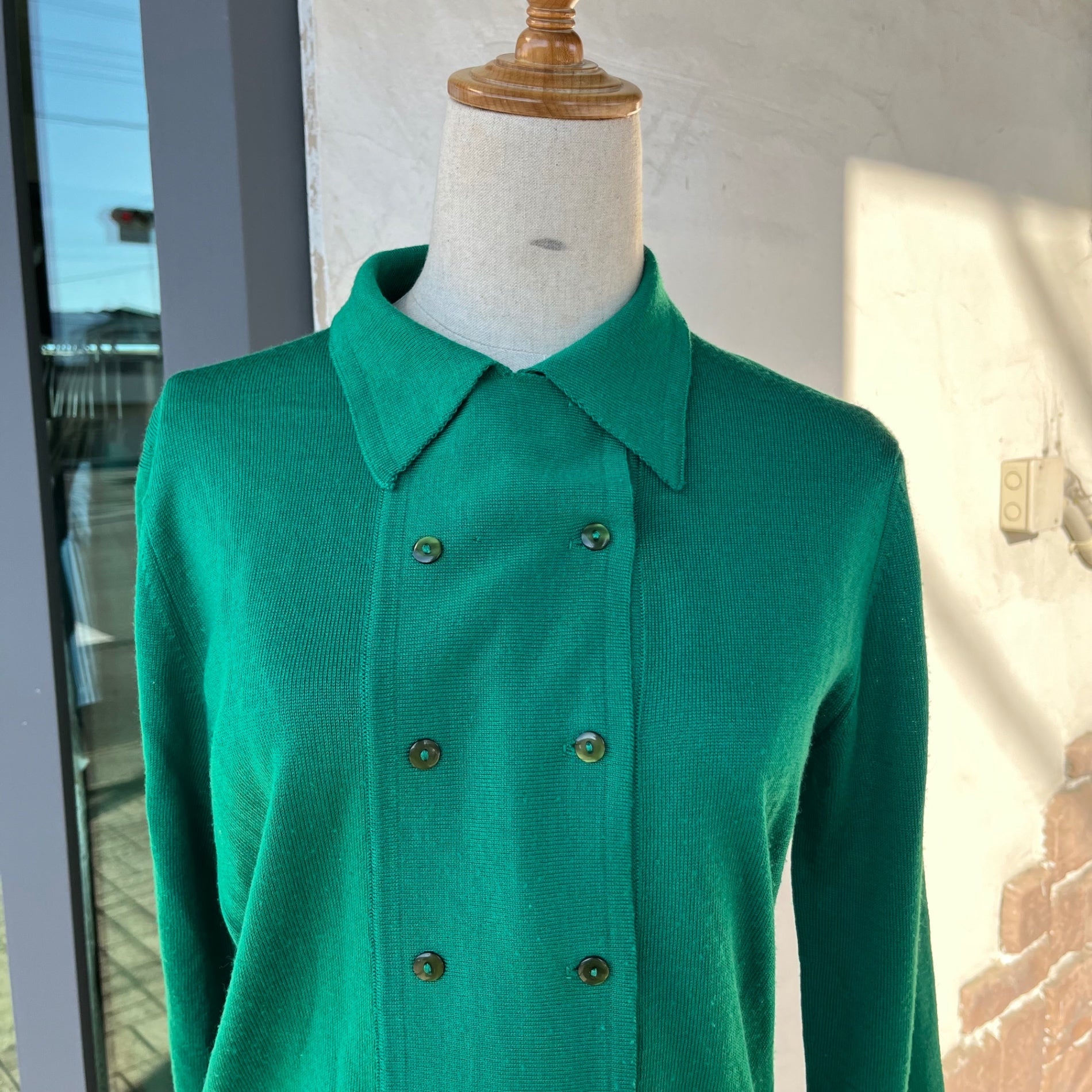 Euro Vintage(ヨーロッパヴィンテージ) Vert_70's~ double button knit cardigan/ダブルボタンニットカーディガン 2(Lサイズ程度) グリーン