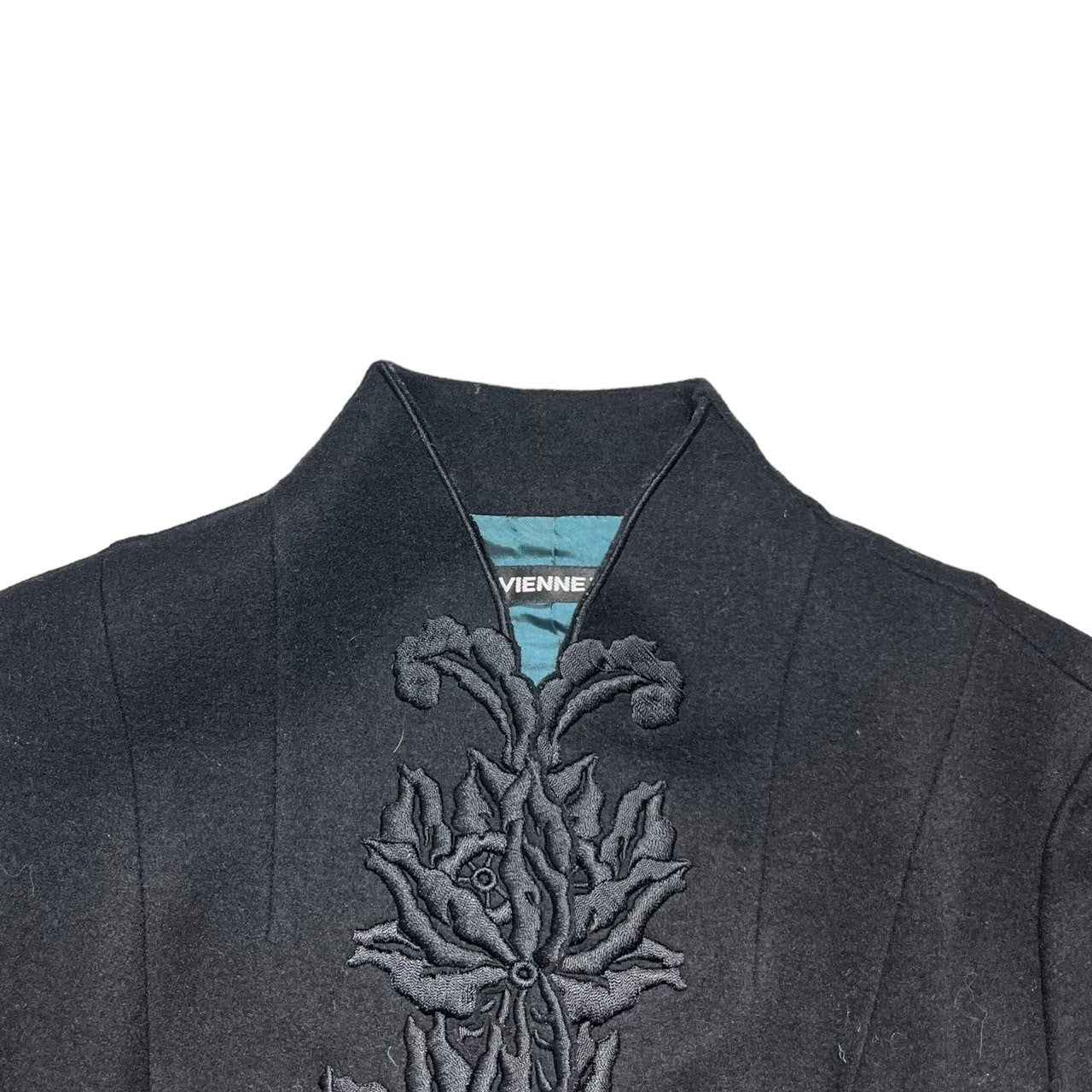 VIVIENNE TAM(ヴィヴィアンタム) フラワー刺繍 ウール ジャケット スタンドカラー メルトン デザイン 花 ノーカラー 016-250022 0(S程度) ブラック