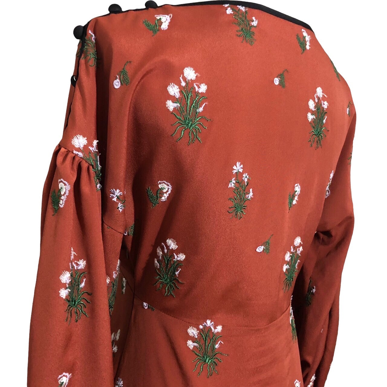 mame kurogouchi(マメクロゴウチ) 18SS Pedicel Embroidery Puff Sleeve Dress/フラワー刺繍ワンピース/ドレス/花 MM18SS-DR047 1(Sサイズ程度) ボルドー