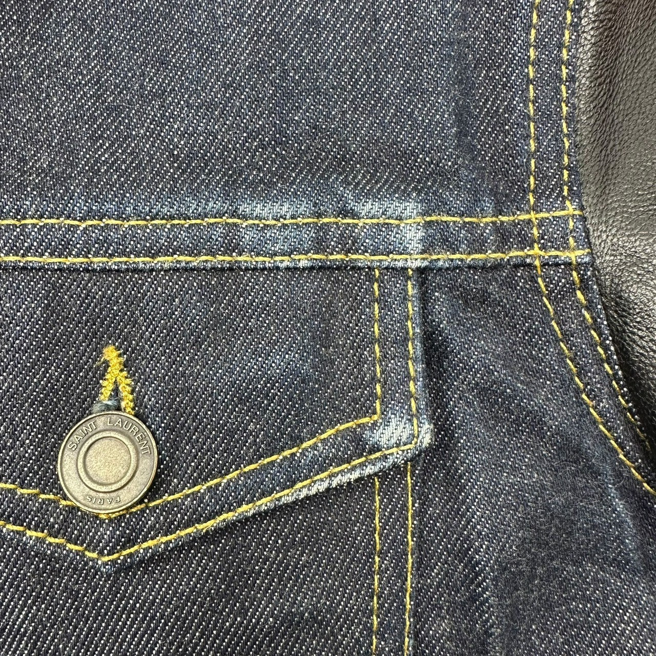 SAINT LAURENT(サンローラン) 13AW leather sleeve denim jacket レザー スリーブ デニム ジャケット UP53 2013 01058 S インディゴ×ブラック Hedi Slimane期 エディスリマン