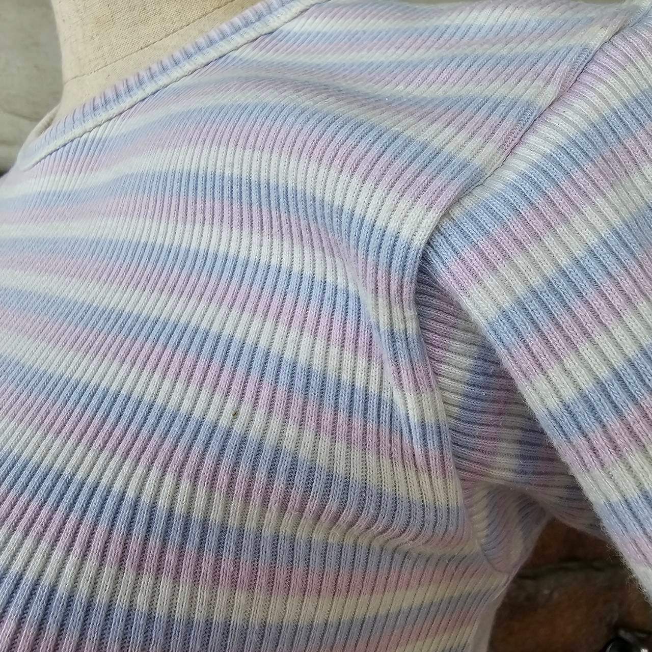 Euro vintage(ヨーロッパヴィンテージ) 70's~pale blue pink white pin stripe mini tee ペールトーンなミニTシャツ Sサイズ マルチカラー