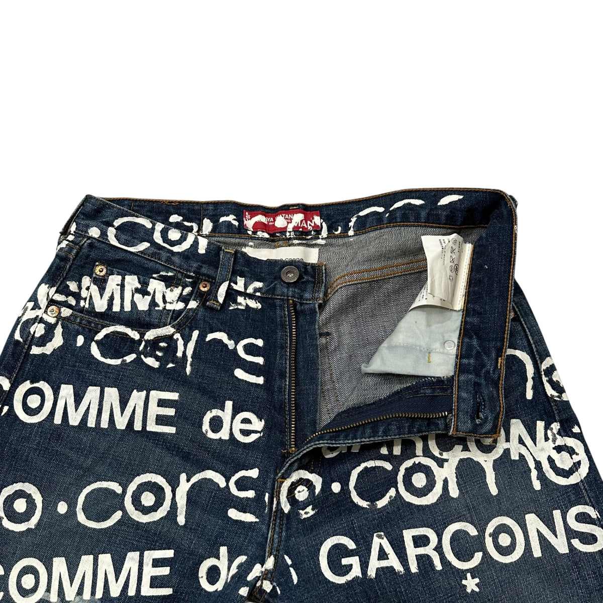 COMME des GARCONS JUNYA WATANABE MAN × Levi's × 10 corso como COMME des GARCONS(コムデギャルソンジュンヤワタナベマン × リーバイス × ドゥエチコルソコモ コムデギャルソン) 2002SS Penki logo Straight-Leg Denim Pants ペンキ ロゴ ストレート デニム パンツ SE-P201 30 インディゴ×ホワイト AD2001 00s アーカイブ 稀少