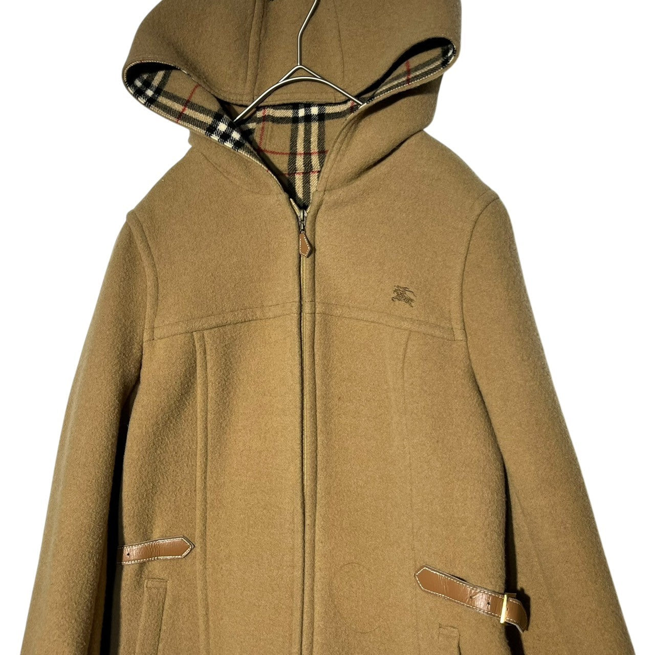 BURBERRY BLUE LABEL(バーバリーブルーレーベル) Nova Check lined hooded wool jacket ノバチェック ライニング フーデット ウール ジャケット FCF49-718 38(M程度) ベージュ ジャケット ロゴ 刺繍
