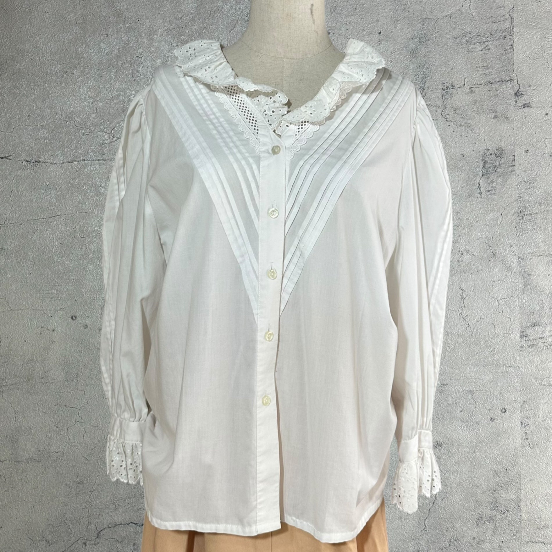 VINTAGE(ヴィンテージ) 60's~ center design long sleeve shirt センターデザイン長袖シャツ M~L程度 ベージュ×ブラウン