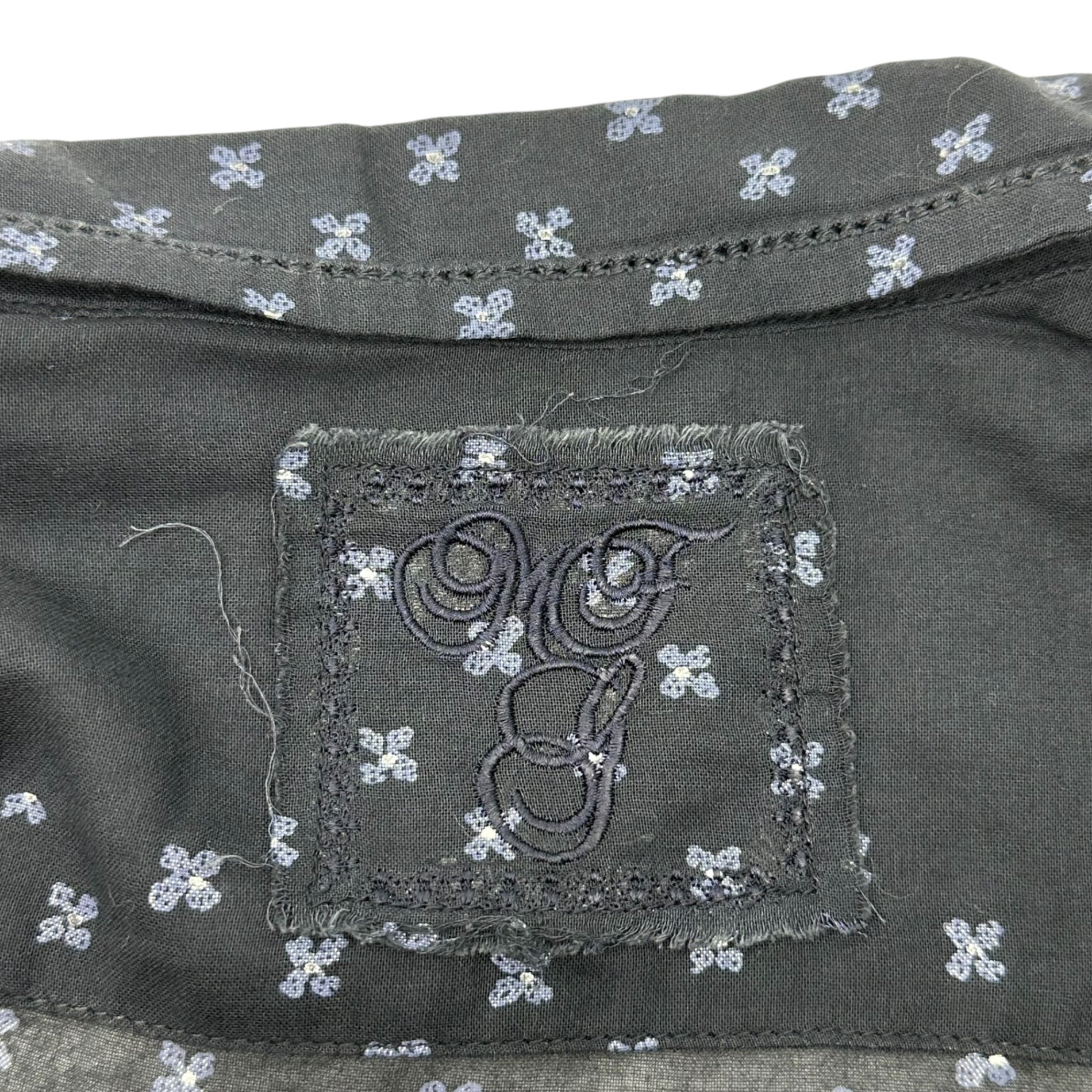 MARITHE FRANCOIS GIRBAUD(マリテフランソワジルボー) 00's Allover Logo Belted Sheer Blouse 総柄 ロゴ ベルテッド シアー シャツ ブラウス F6-5178 M ネイビー Y2K