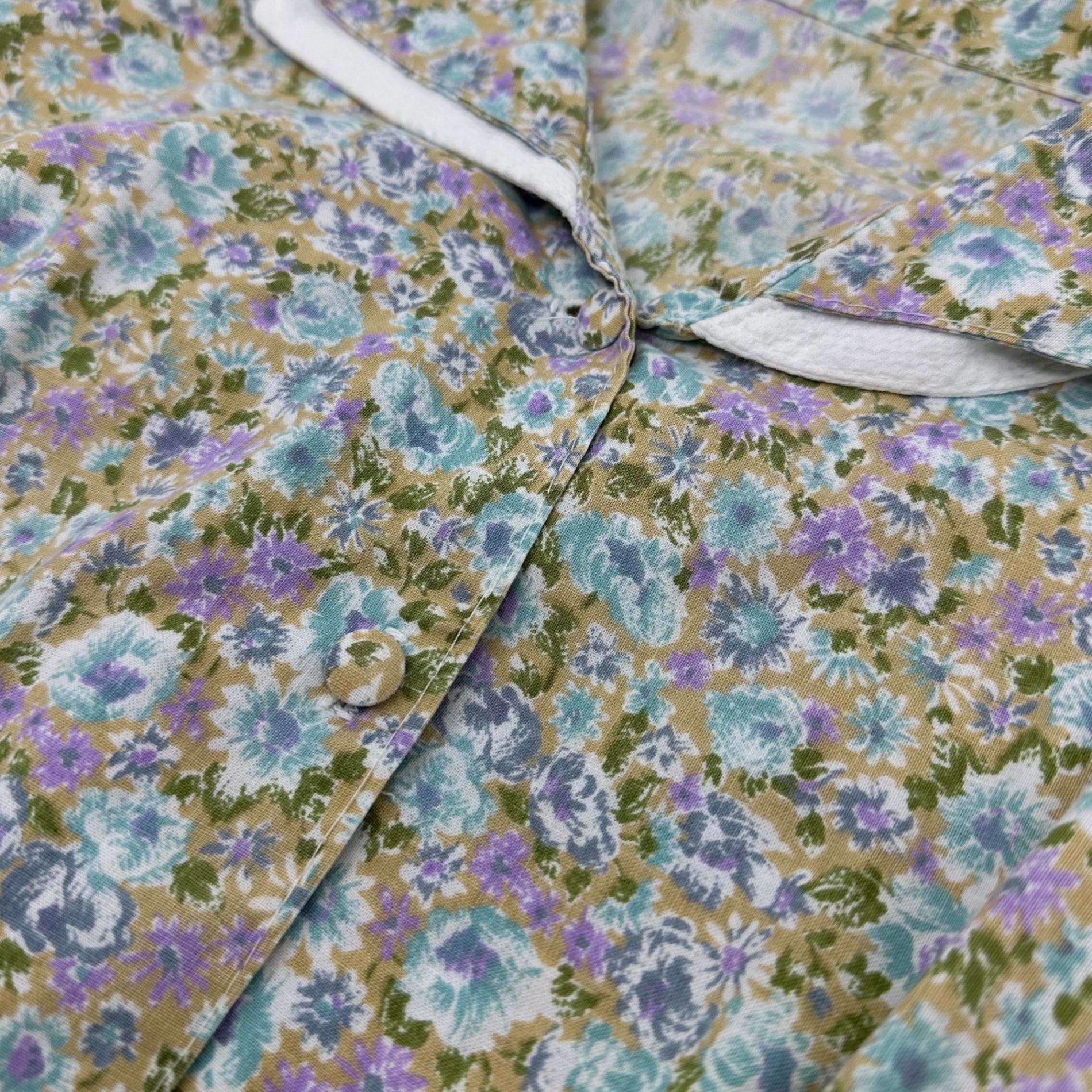 Euro vintage(ヨーロッパヴィンテージ) 60's~ Blueflower_flower print round collar blouse with ribbon バックリボン付き花柄丸襟シャツブラウス 表記無し(M~L程度) ミックスカラー