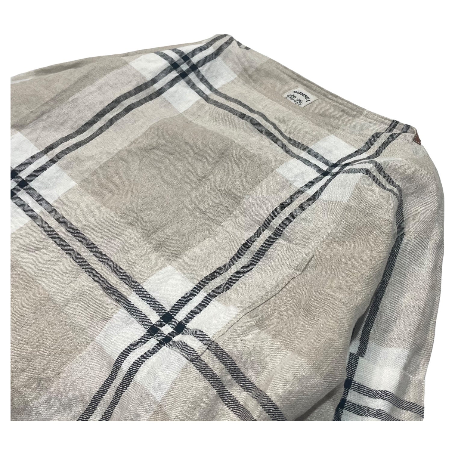 SUNSEA(サンシー) 21SS LINEN CHECK BOAT-NECK SHIRT リネン チェック ボートネック シャツ 長袖 カットソー SIZE 2(M) アイボリー×ブラック