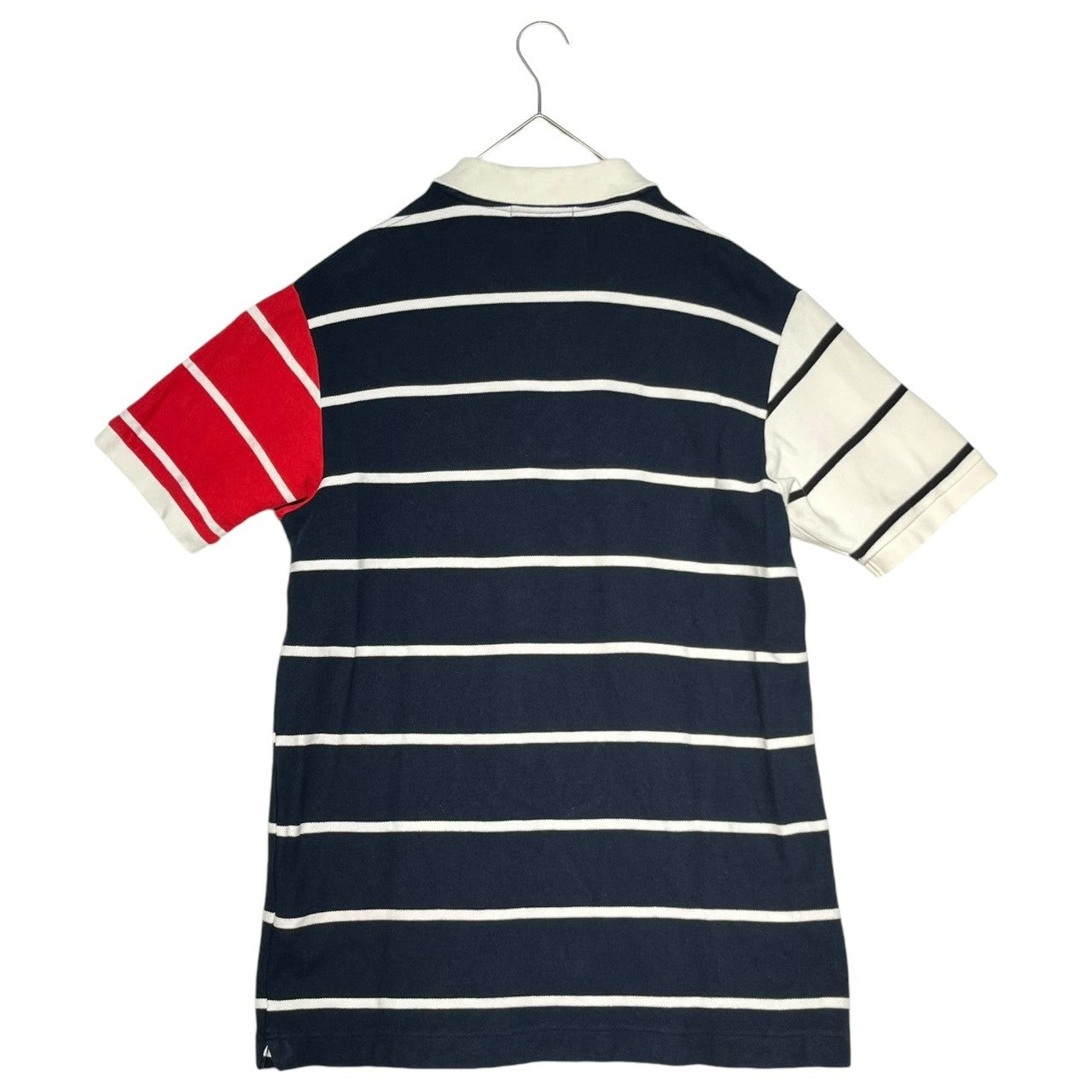 A BATHING APE(アベイシングエイプ) 00's Border one point logo polo shirt アシンメトリー ボーダー ワンポイント ロゴ ポロシャツ L ネイビー×ホワイト