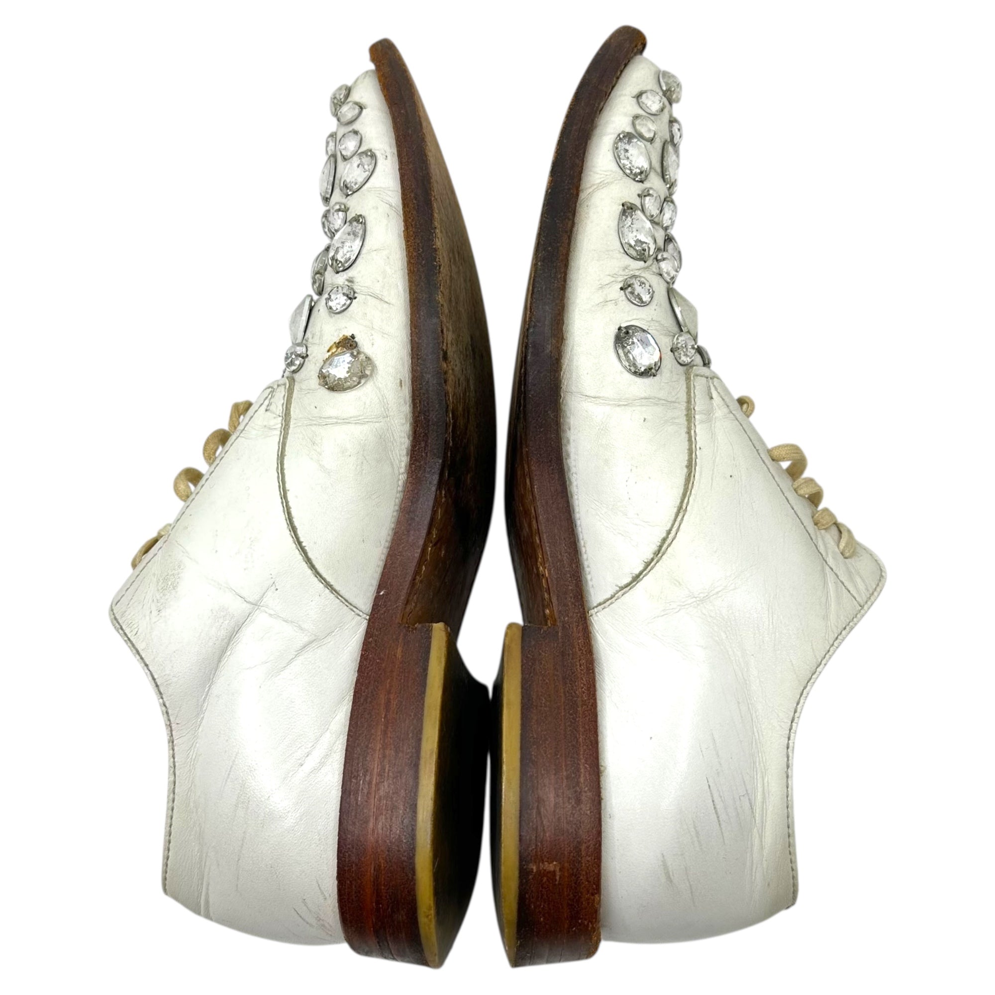COMME des GARCONS(コムデギャルソン) Lace-up Leather Shoes with Bijoux Embellishment ビジュー装飾 レースアップ レザー シューズ 22.5cm アイボリー×クリア