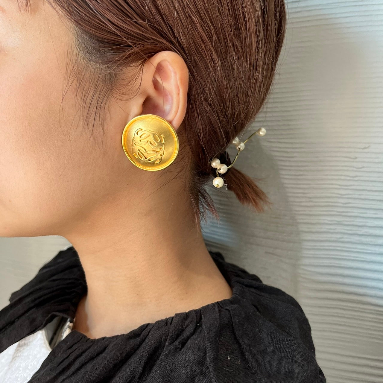 LOEWE(ロエベ) vintage anagram logo gold earrings/ヴィンテージアナグラムロゴゴールドイヤリング/大ぶり ゴールド