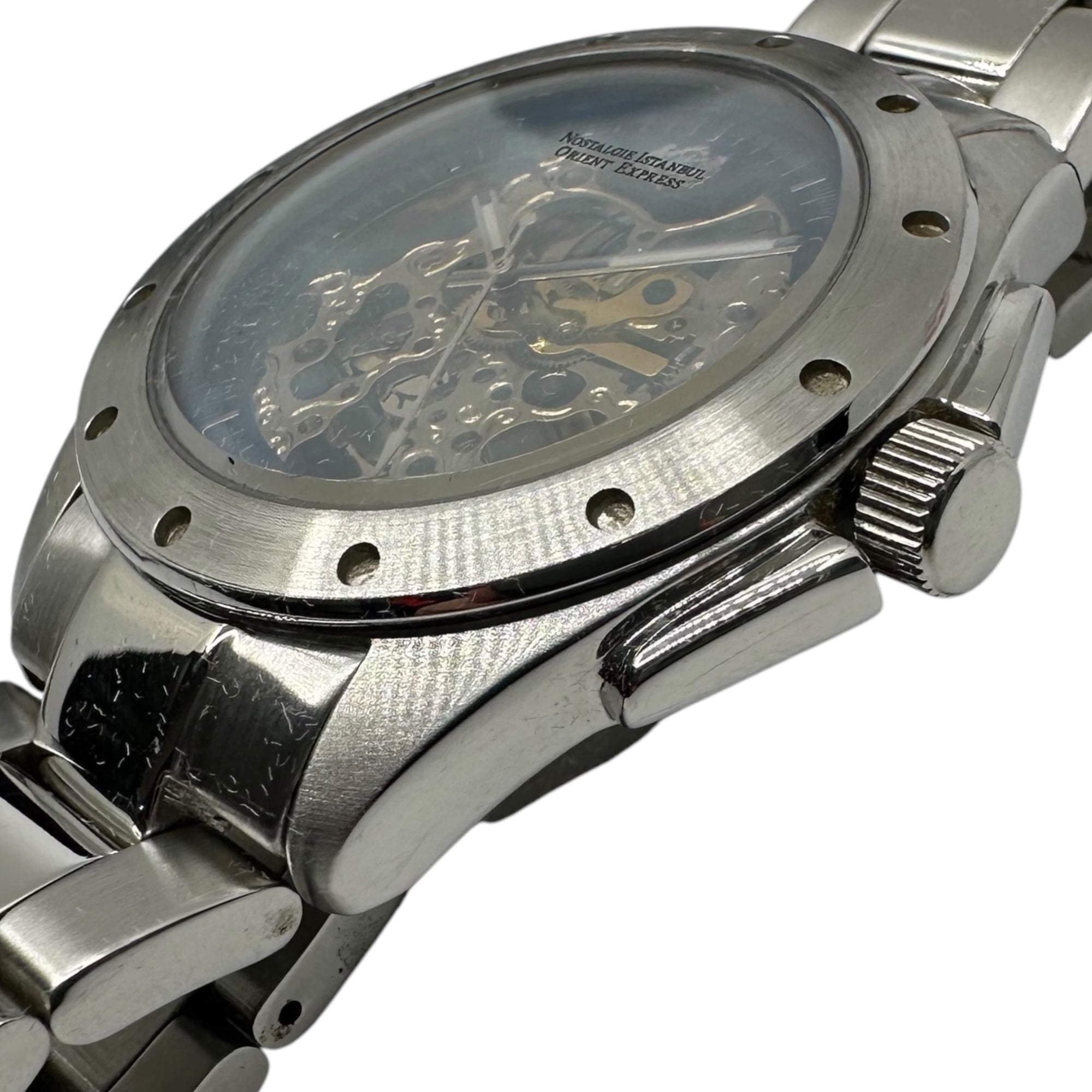 ORIENT EXPRESS(オリエントエクスプレス) Skeleton automatic watch スケルトン 自動巻き 腕時計 OM-8024 シルバー NOSTALGIE ISTANBUL 箱付 ウォッチ