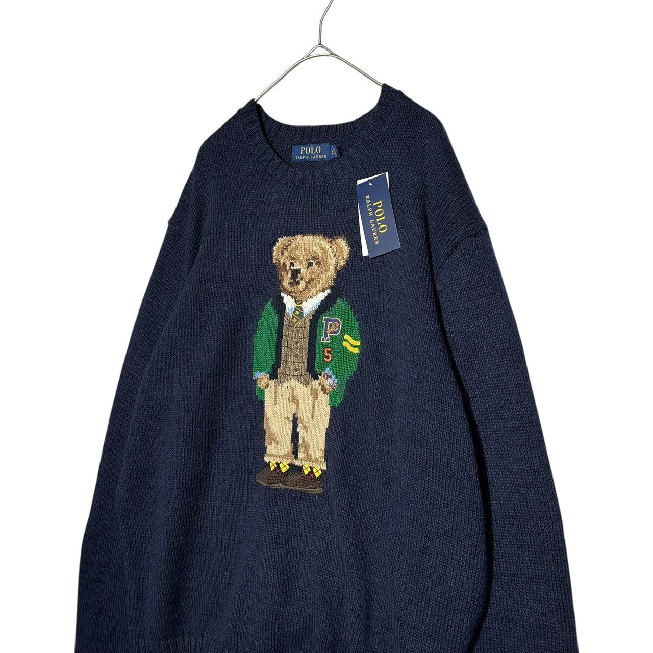 POLO RALPH LAUREN(ポロラルフローレン) POLO BEAR KNIT ポロベア コットン リネン ニット 710759496001 L ネイビー ウィングフット ロゴ