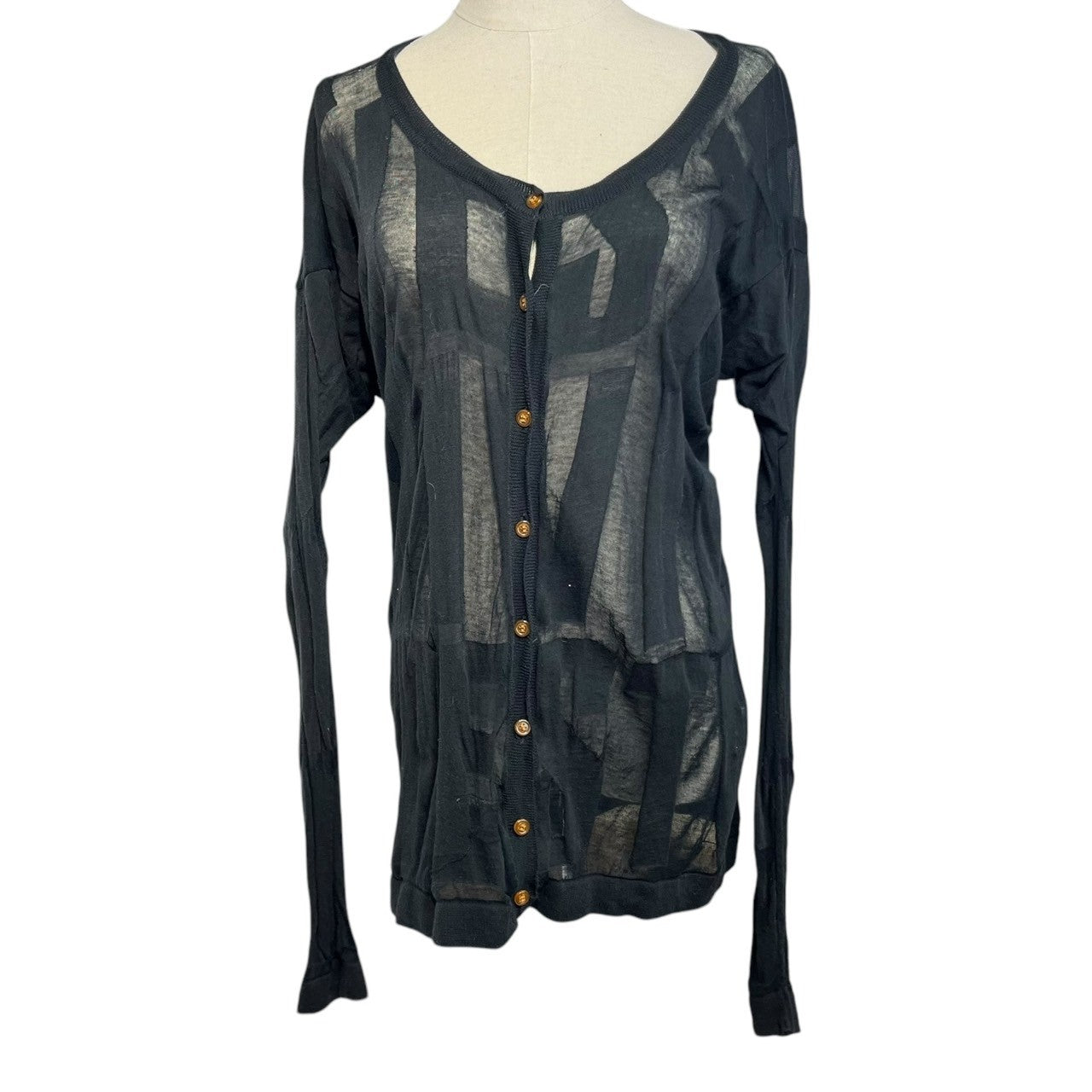 Vivienne Westwood RED LABEL(ヴィヴィアンウエストウッドレッドレーベル) 00's Brand name embossed sheer knit cardigan ブランド名 型押し シアー ニット カーディガン 357-01-14065 2(M) ブラック オリゾンティタグ