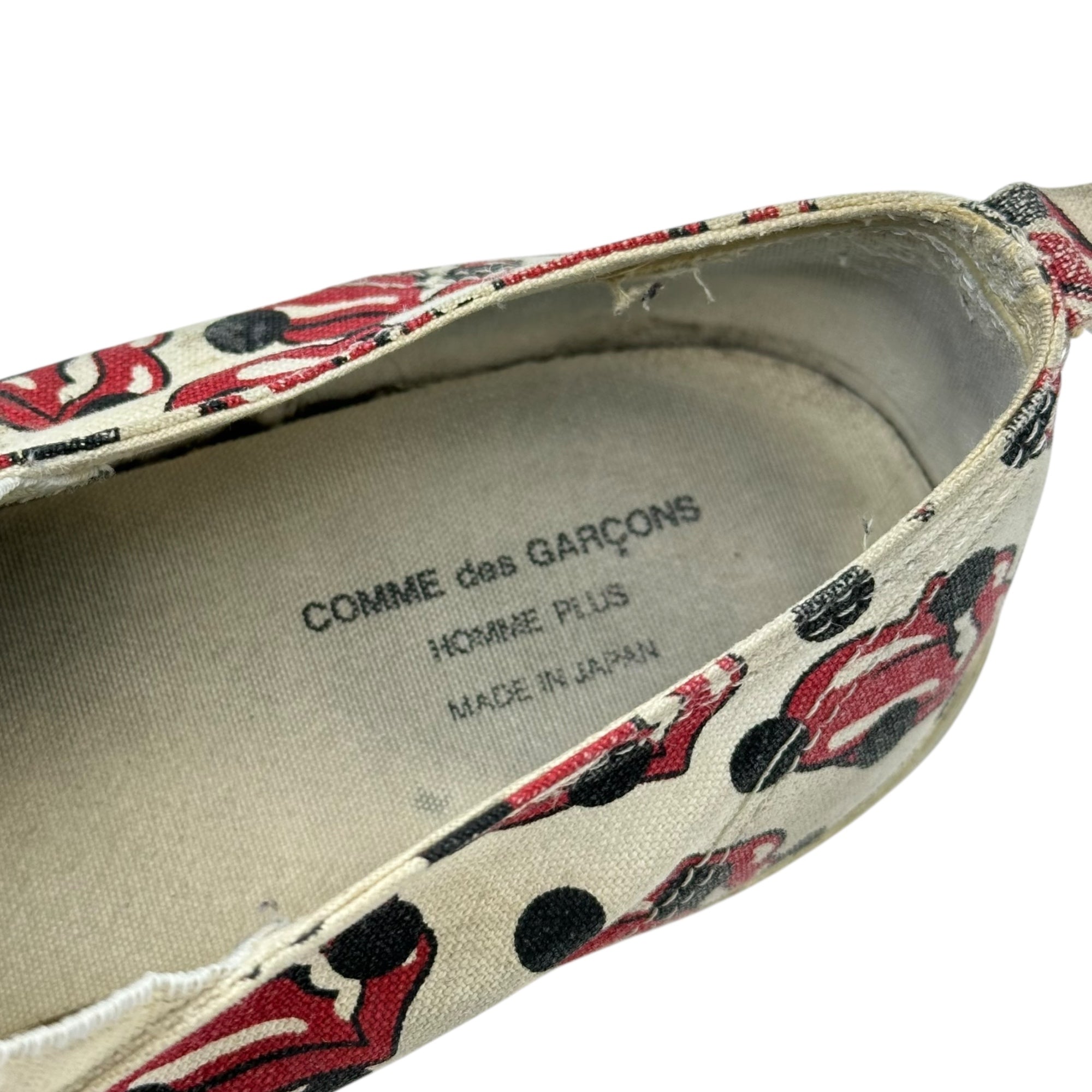 COMME des GARCONS HOMME PLUS(コムデギャルソンオムプリュス) 06SS Rolling Stones Lips & Tongue Print Slip-Ons ローリング ストーンズ リップ&タン ドット プリント スリッポン JQ20A1 27.0cm アイボリー×レッド スニーカー コラボ